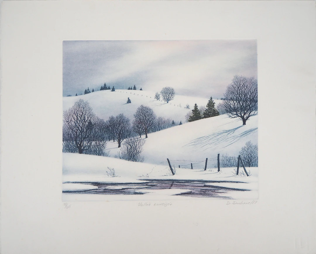 Darrell DUCHENE - Vallée enneigée, 1981 - Gravure originale signée
