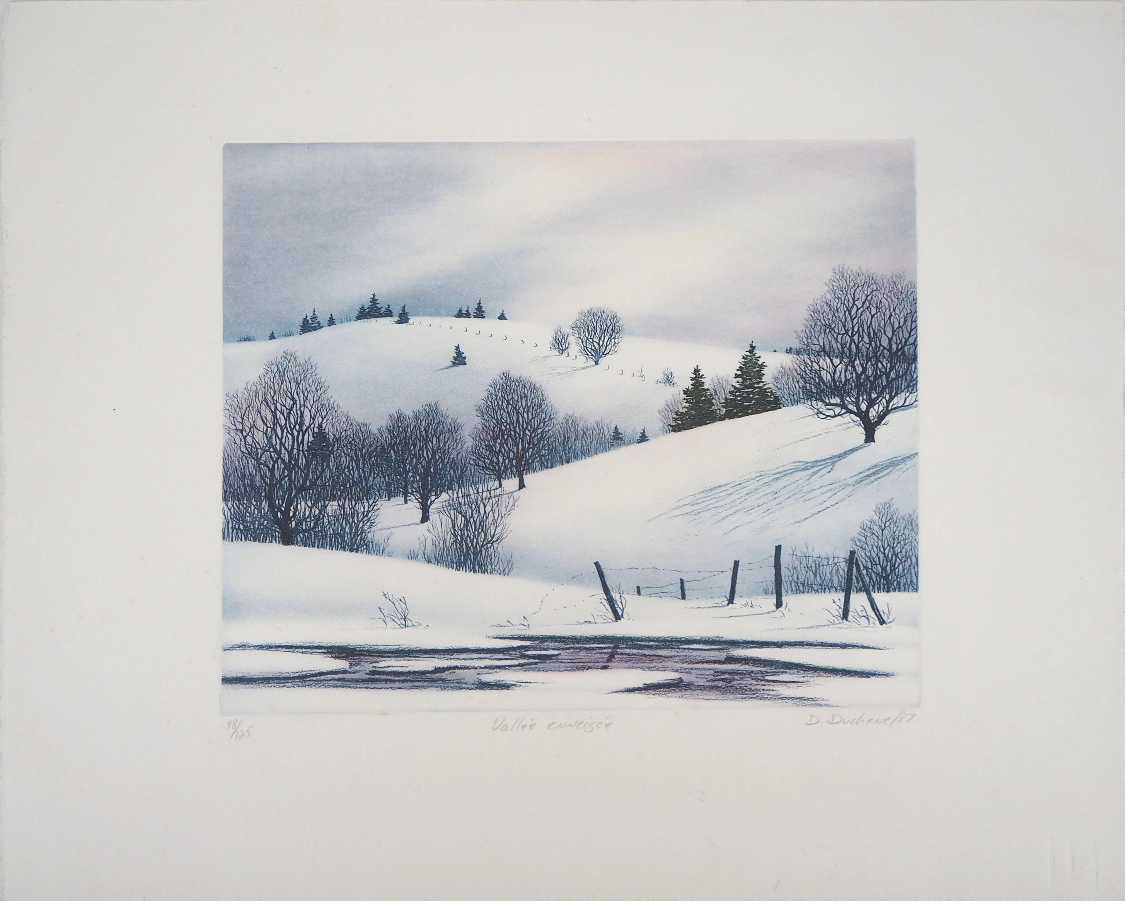 Darrell DUCHENE - Vallée enneigée, 1981 - Gravure originale signée
