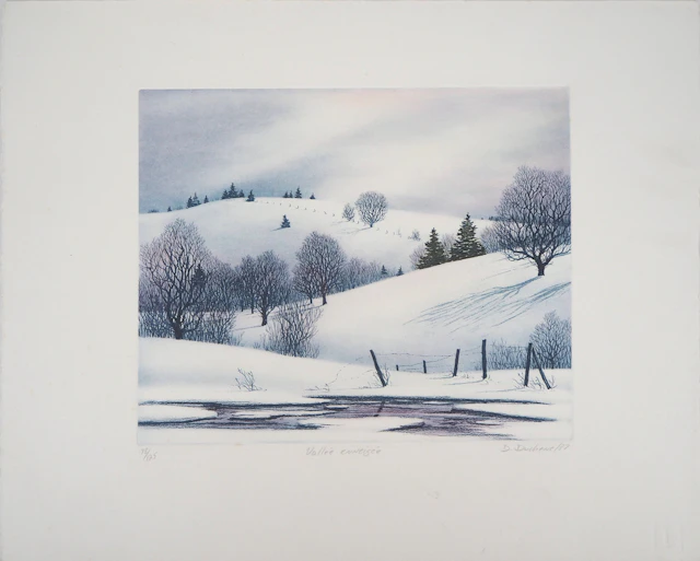 Darrell DUCHENE - Vallée enneigée, 1981 - Gravure originale signée