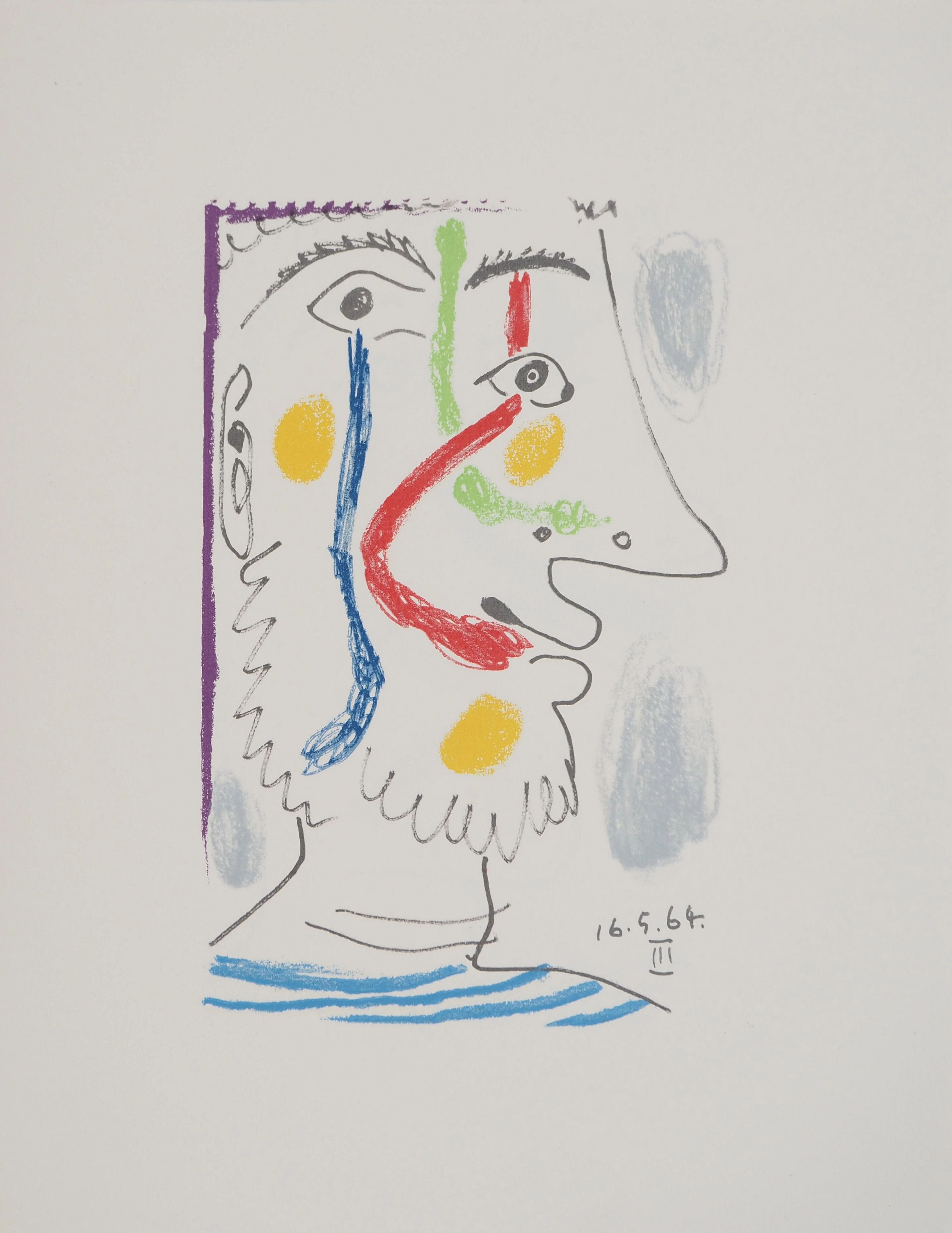 Pablo PICASSO : Le Goût du Bonheur, Autoportrait à la marinière, Lithographie