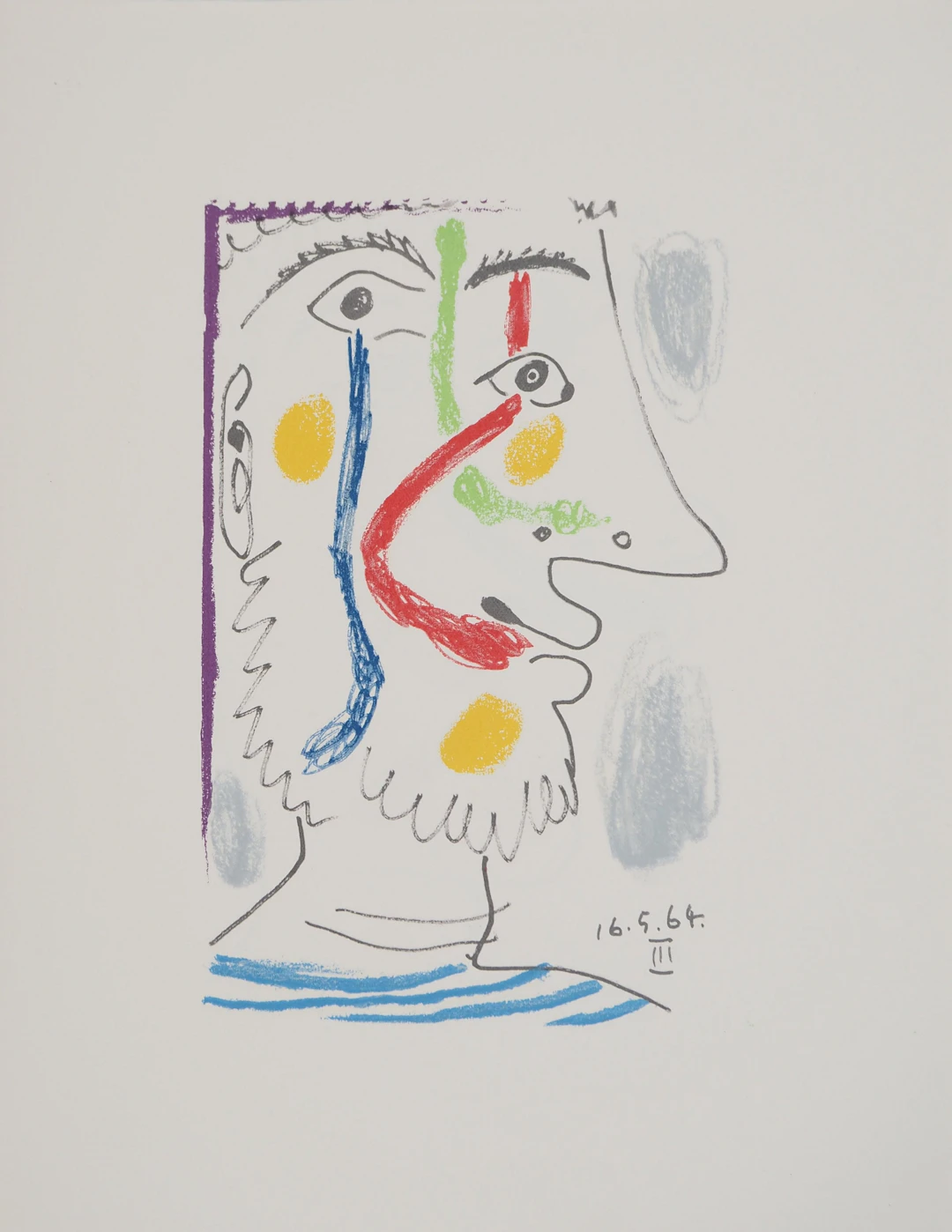 Pablo PICASSO : Le Goût du Bonheur, Autoportrait à la marinière, Lithographie