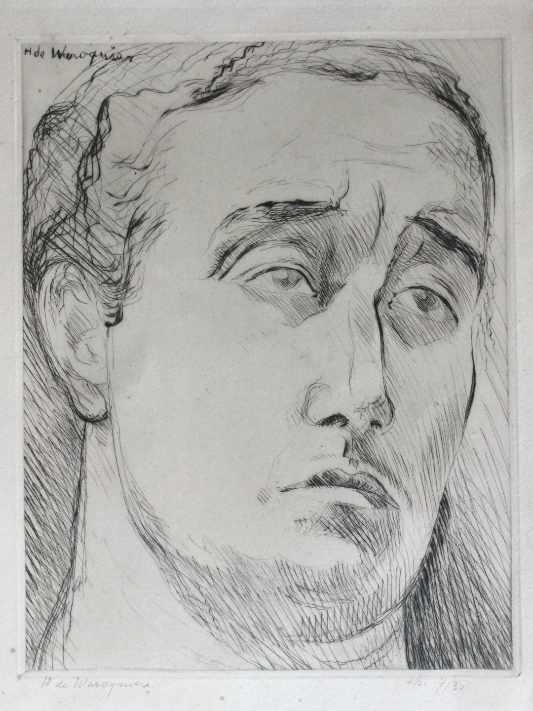Henry de WAROQUIER - Portrait d’homme, vers 1945 - Gravure signée au crayon