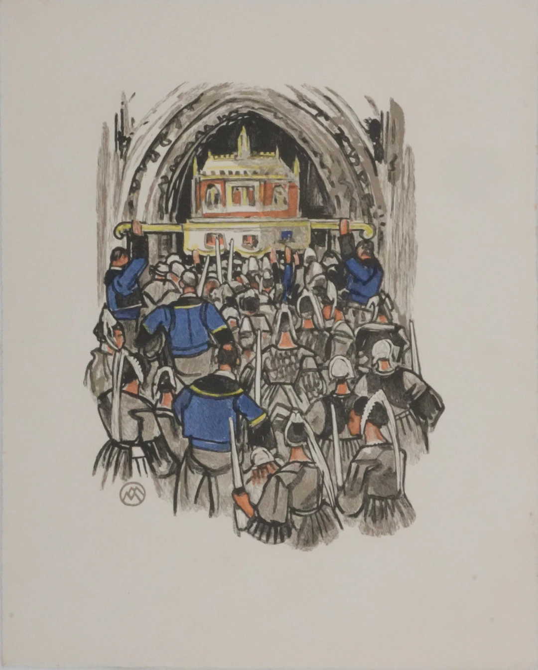 Mathurin MEHEUT : Bretagne, Procession du reliquaire, Gravure originale signée