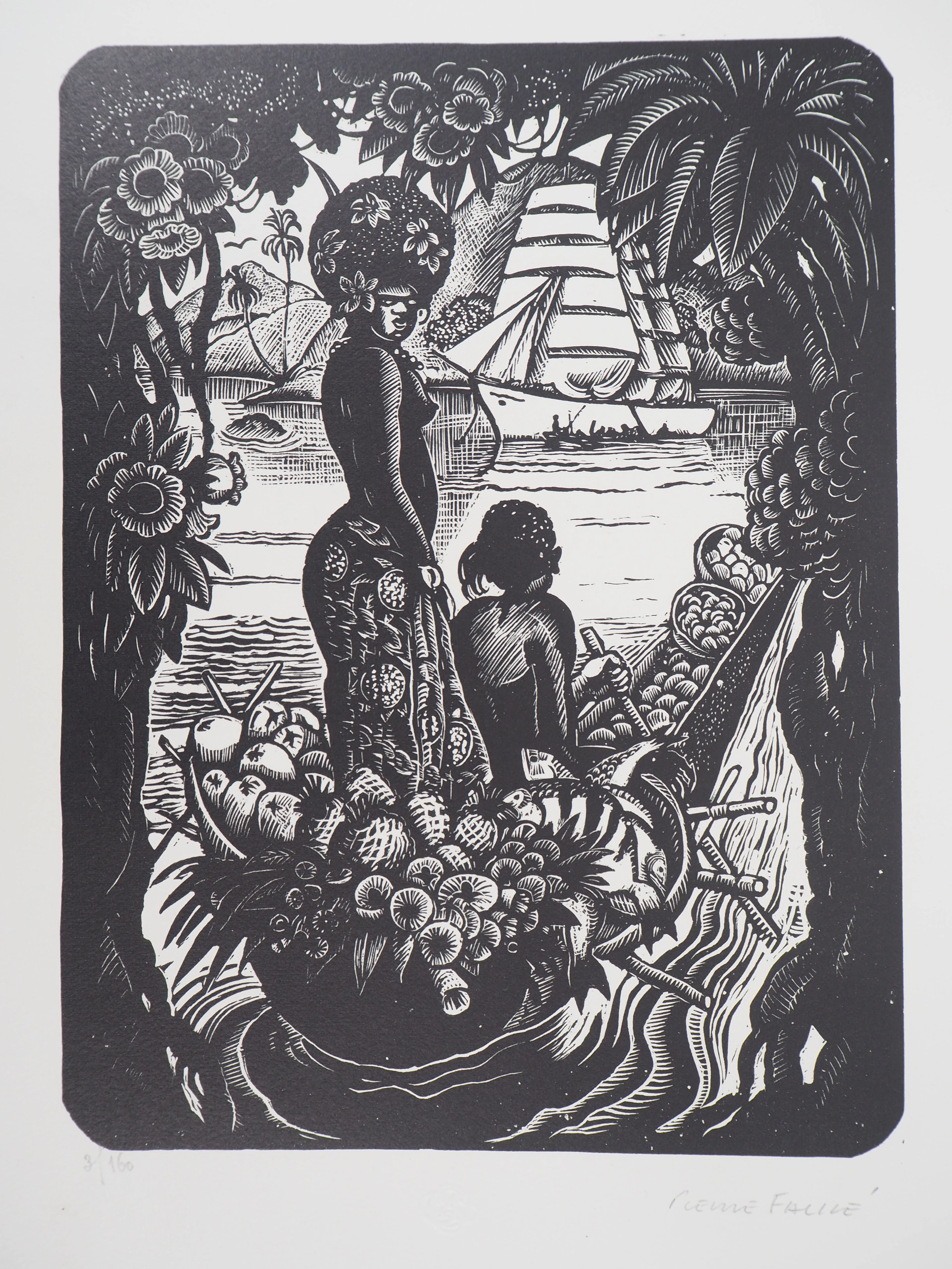 Pierre FALKE : Tahiti, Souvenirs d’Océanie, 1925 - Bois gravé original signé
