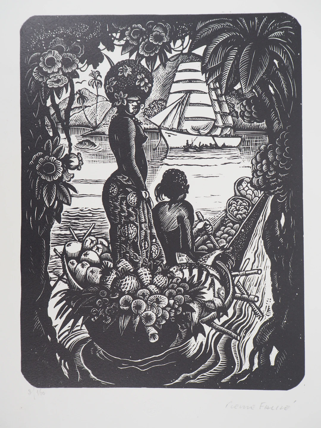 Pierre FALKE : Tahiti, Souvenirs d’Océanie, 1925 - Bois gravé original signé