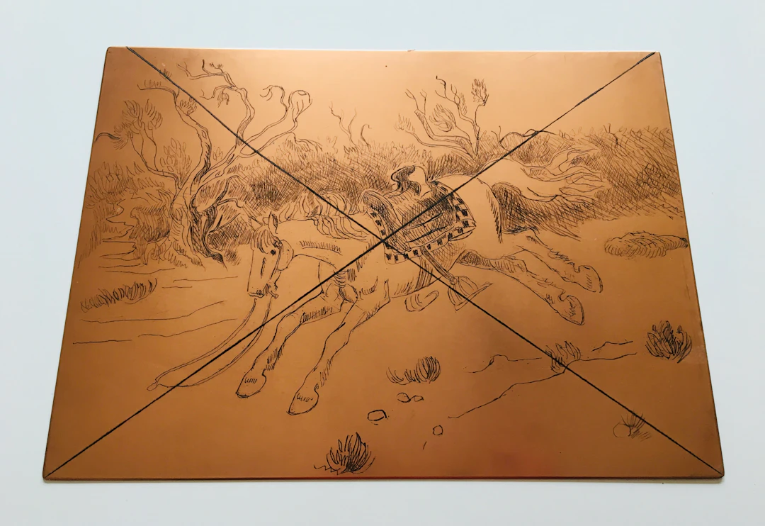 Yves BRAYER - Cuivre original gravé à l’eau-forte et sa gravure, 1973