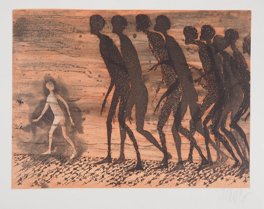 Lars BO : La Marche des ombres, 1975 - Gravure originale signée au crayon