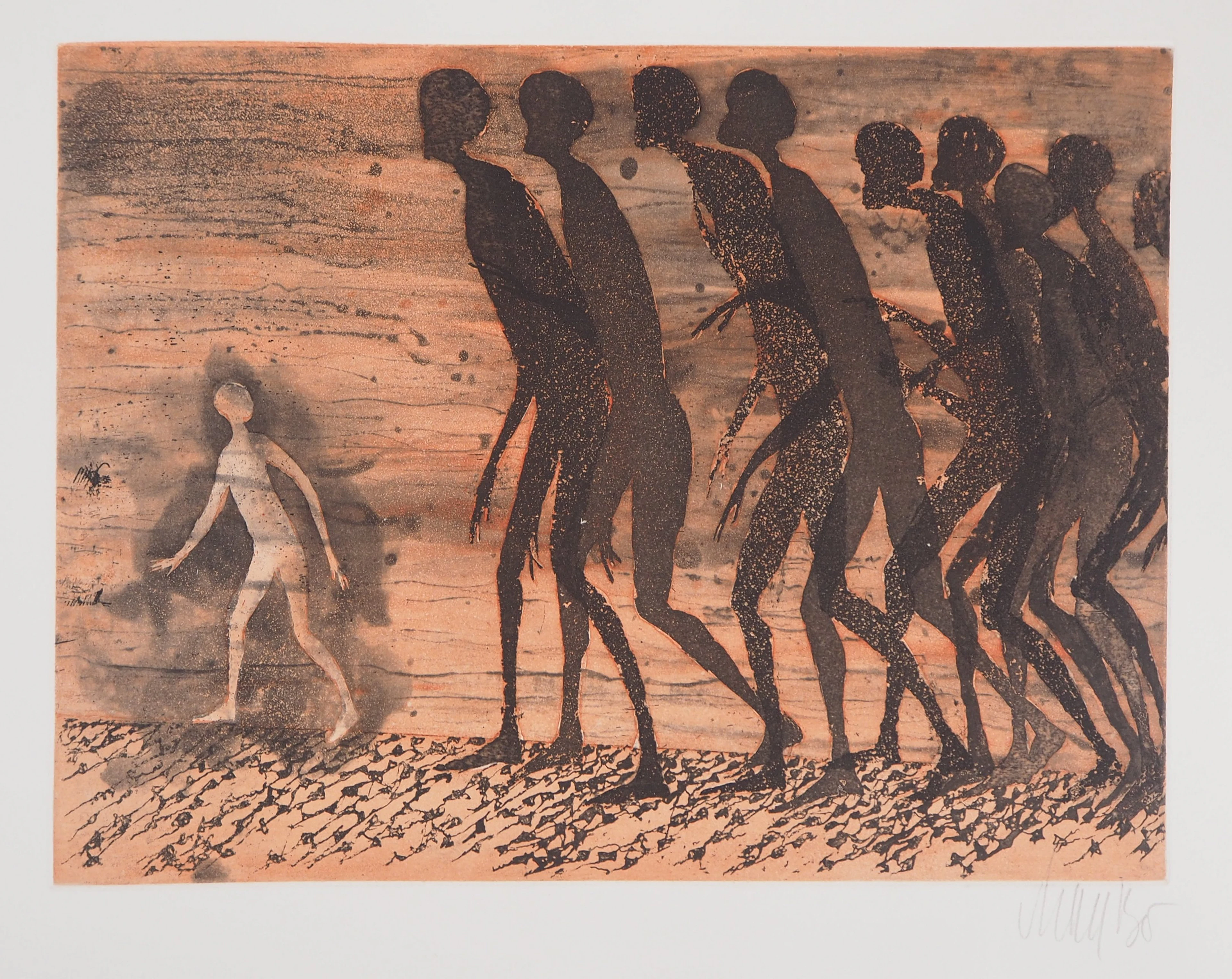 Lars BO : La Marche des ombres, 1975 - Gravure originale signée au crayon