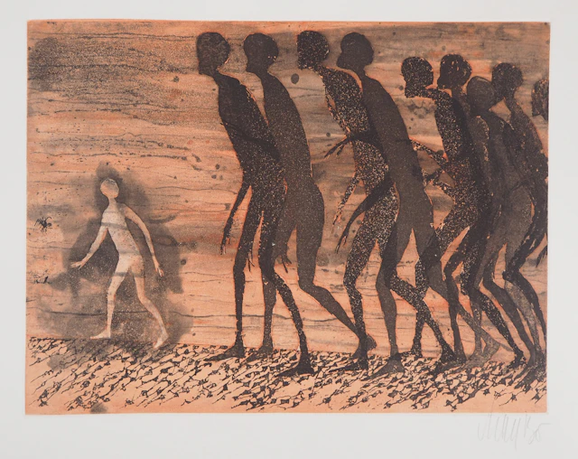 Lars BO : La Marche des ombres, 1975 - Gravure originale signée au crayon