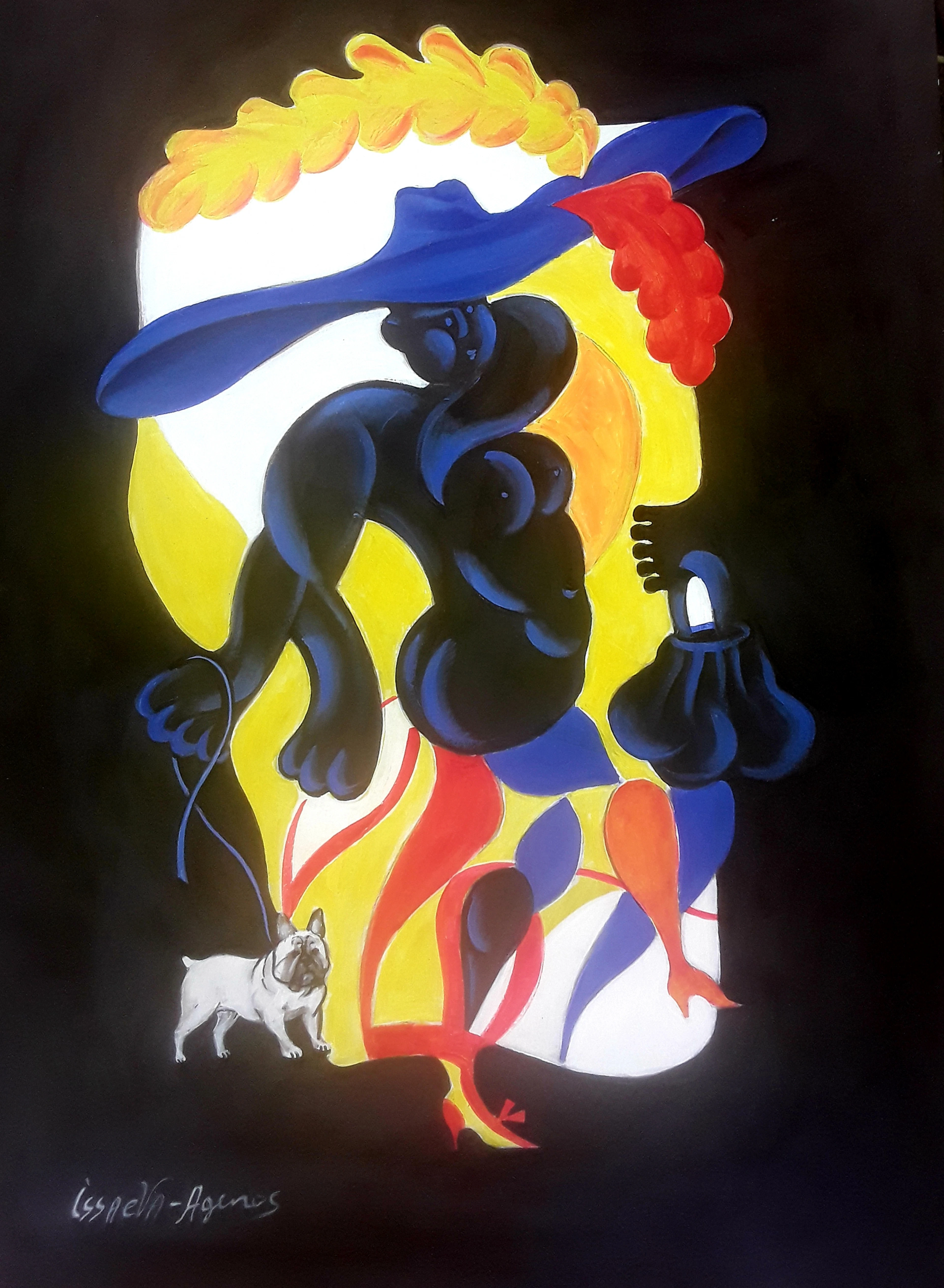 Véronika Issaeva-Agenos - Femme avec le bulldog français, 2015 - Acrylique