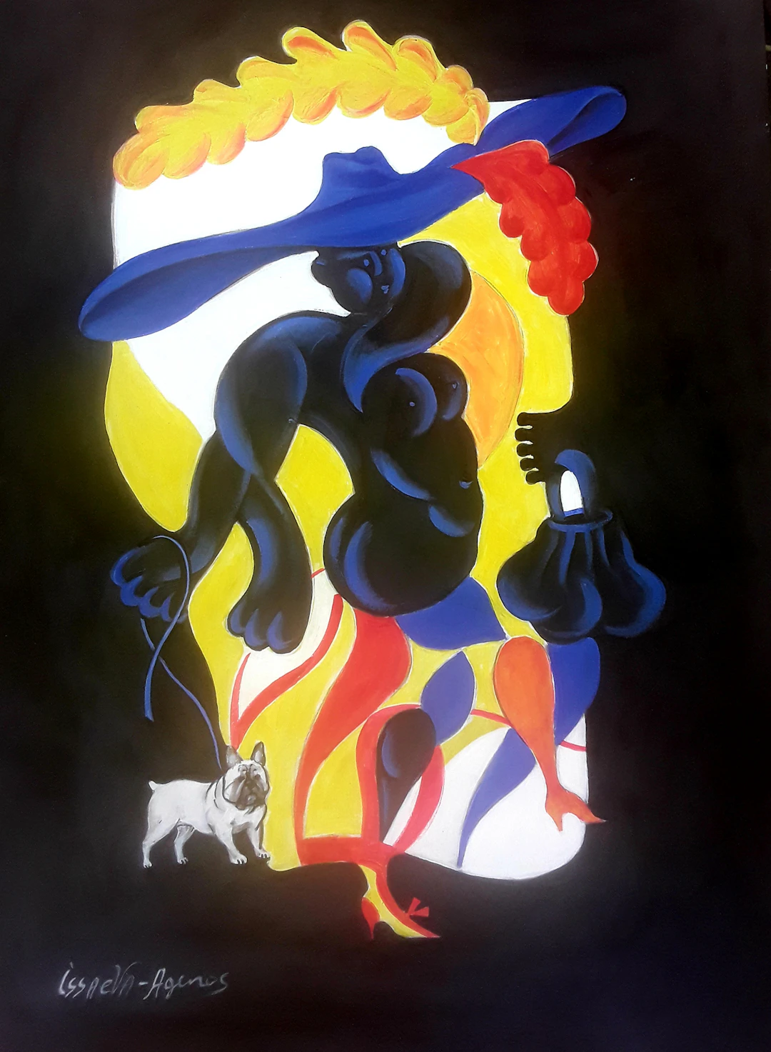Véronika Issaeva-Agenos - Femme avec le bulldog français, 2015 - Acrylique
