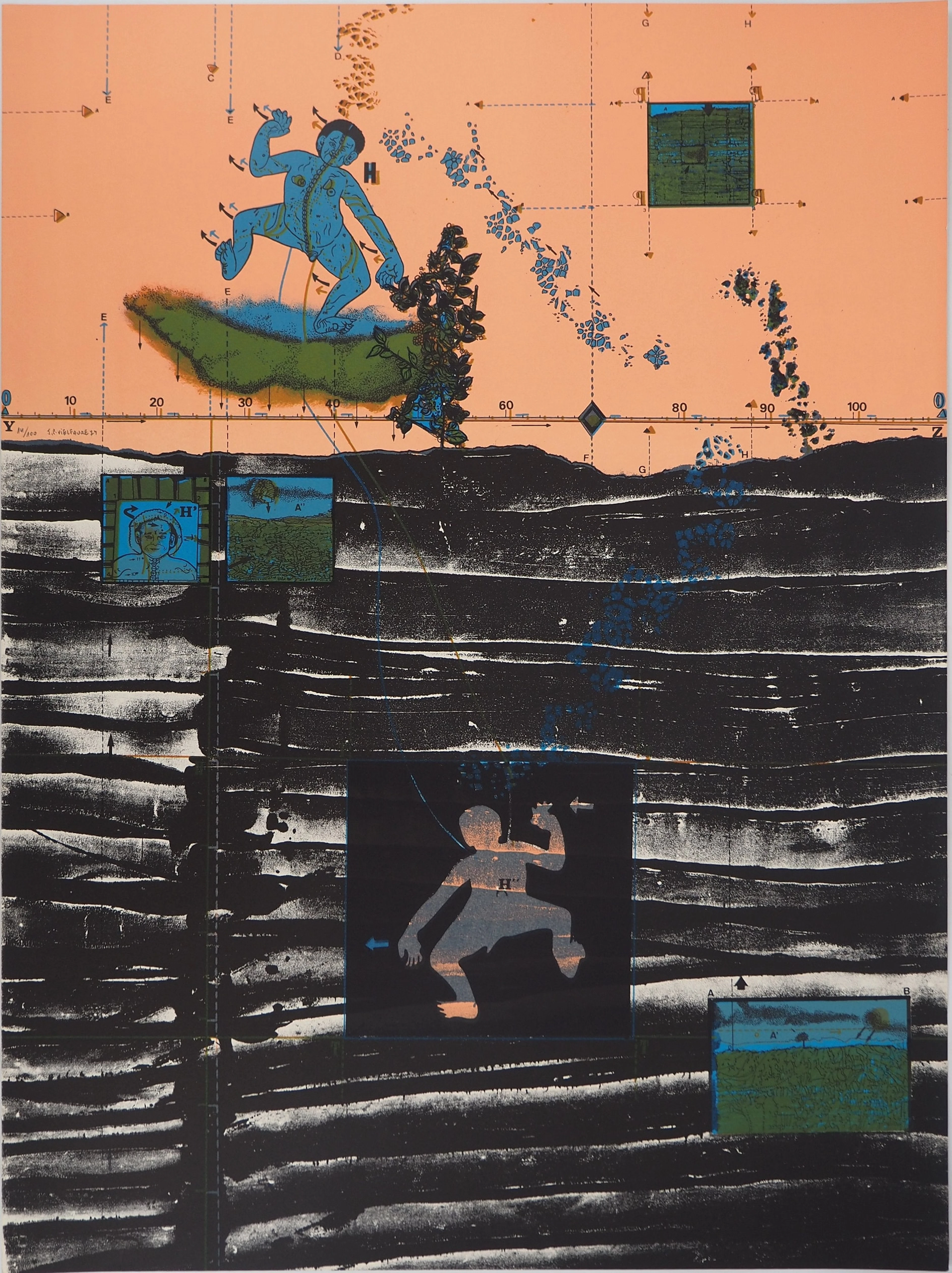 Jean-Pierre VIELFAURE : Sous la mer, Lithographie originale signée