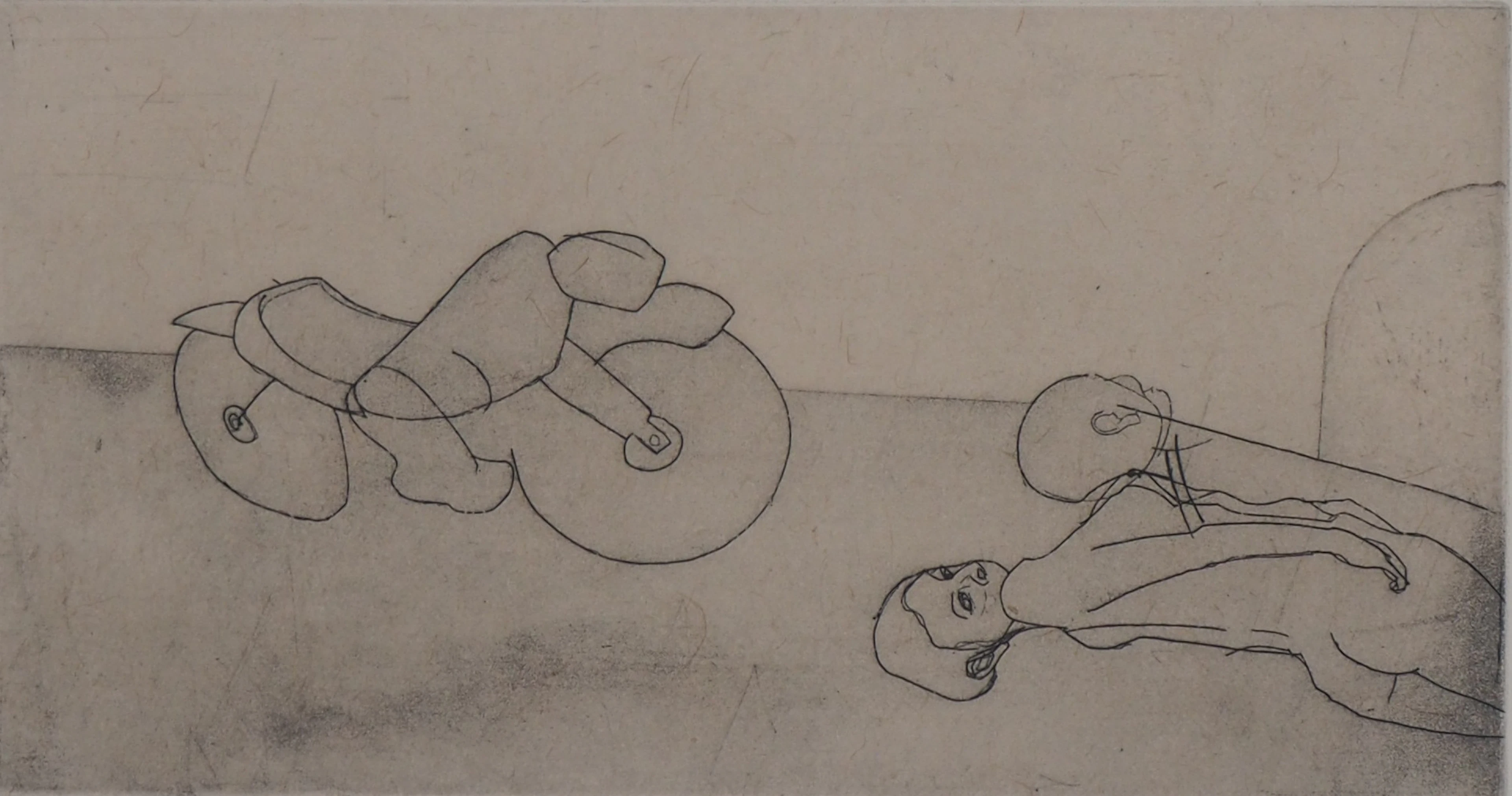 François Vincent - Le motard et le modèle, 1995 - Gravure originale signée