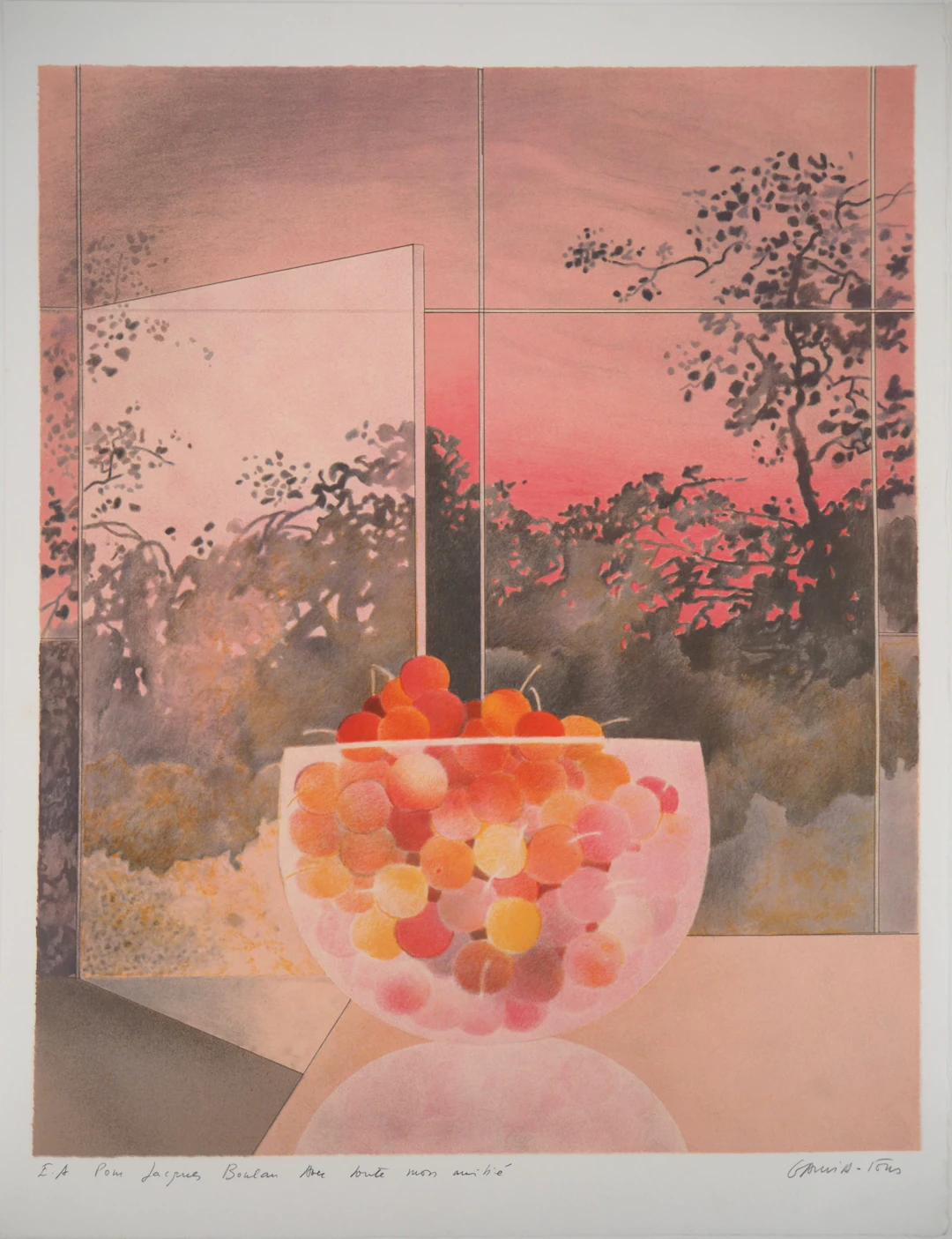 Pierre GARCIA-FONS : Cerises sur fenêtre ouverte - Lithographie originale