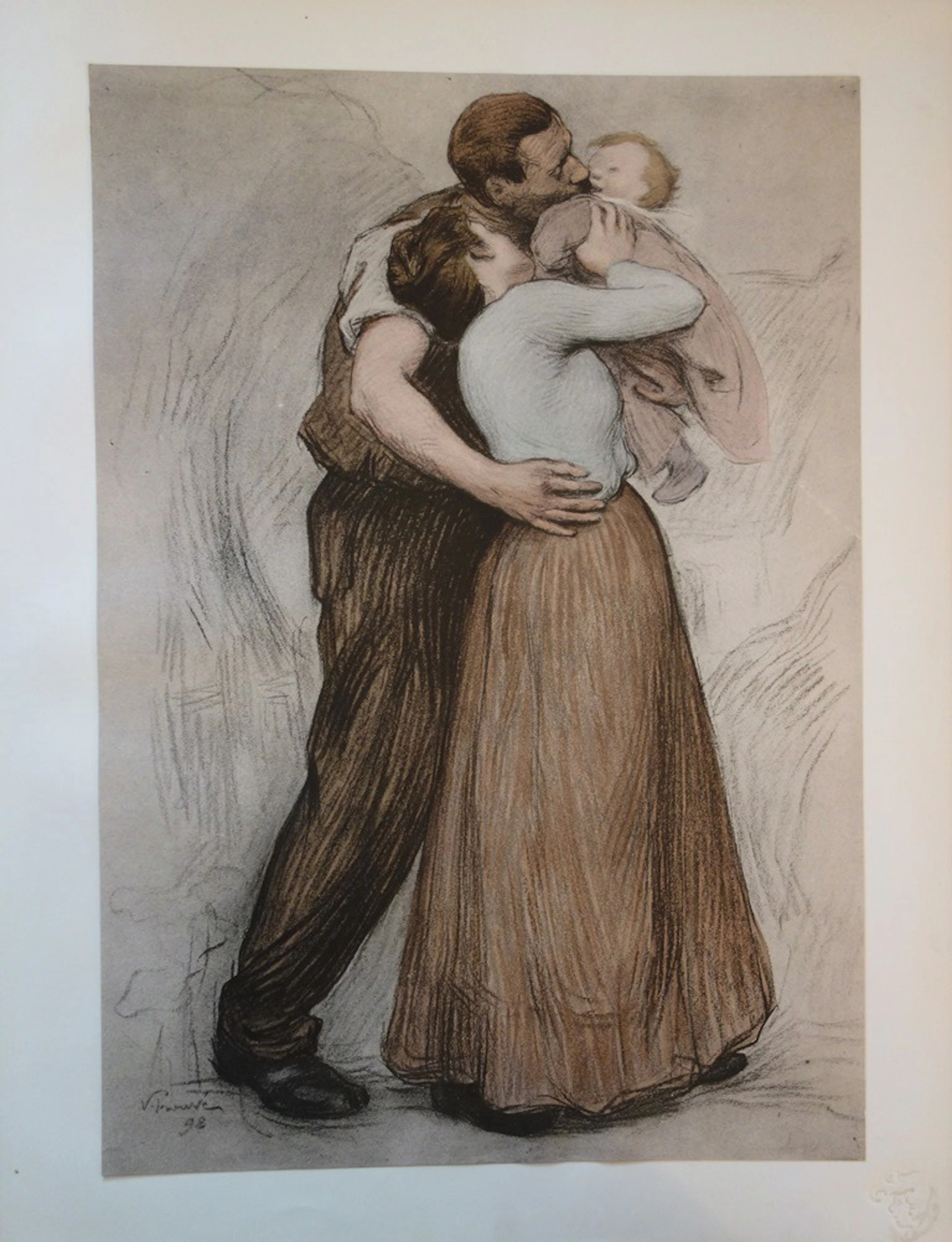 Victor Prouve - Le baiser, Lithographie originale signée (1897)