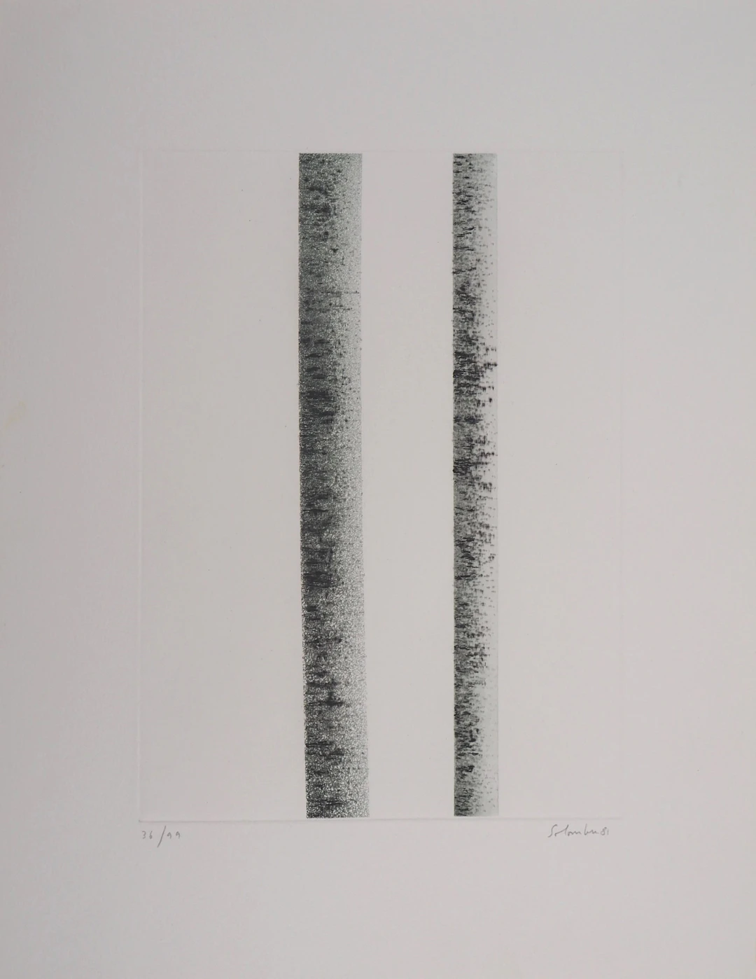 Jean SOLOMBRE - Troncs de bouleaux à deux, 1981 - Gravure signée et numérotée