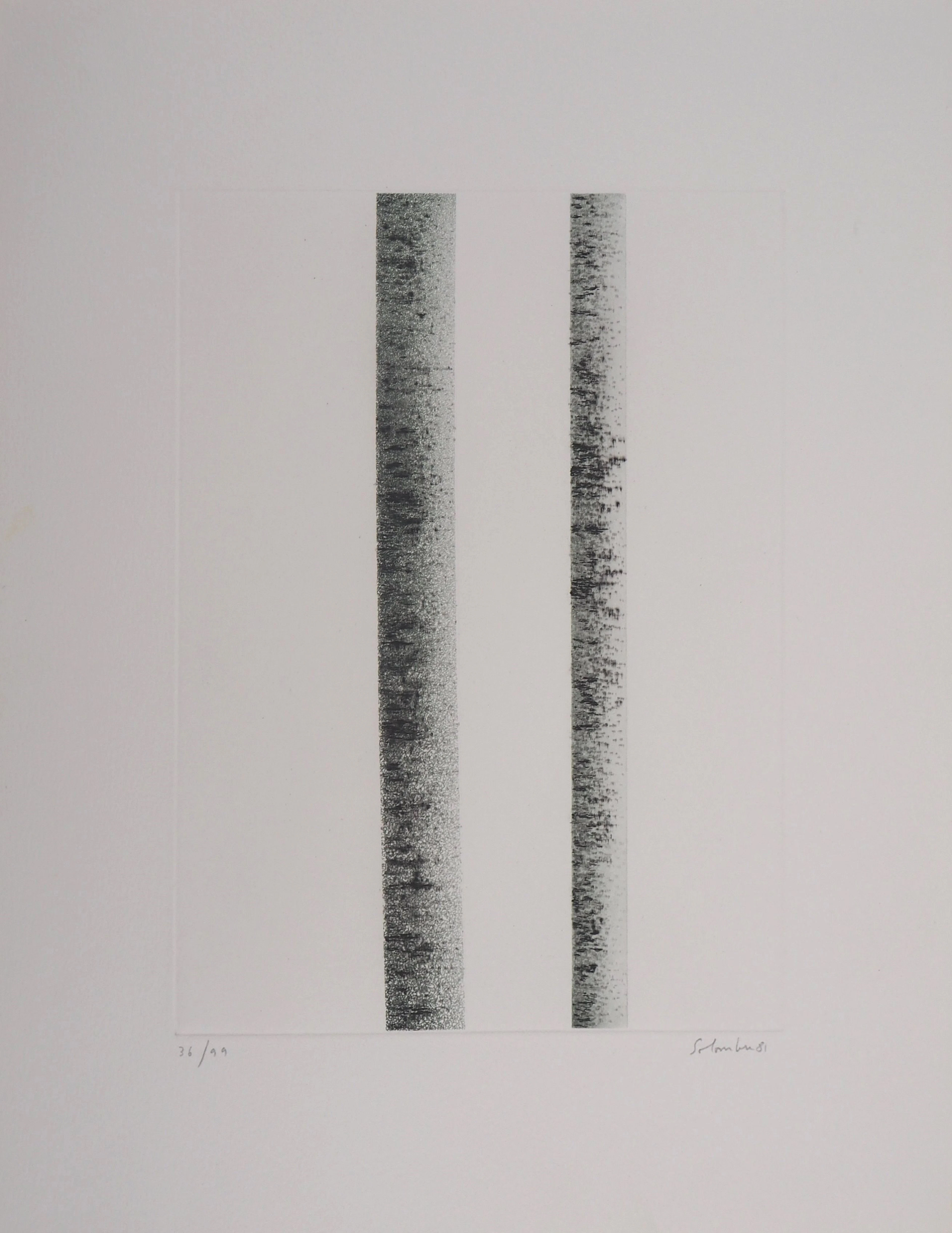 Jean SOLOMBRE - Troncs de bouleaux à deux, 1981 - Gravure signée et numérotée