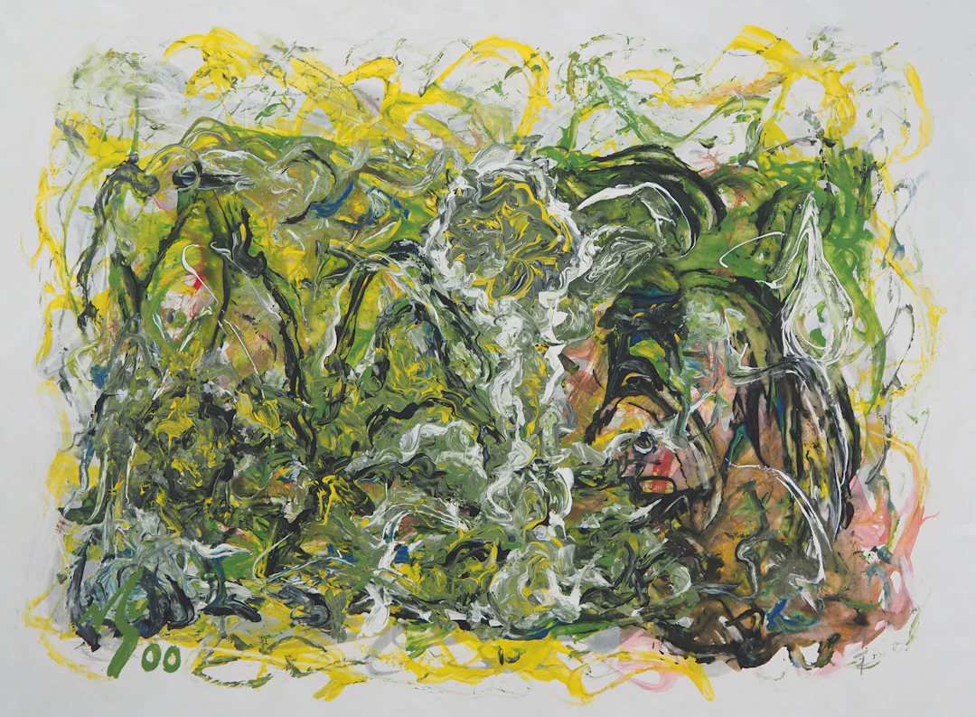 Michel GUIGNARD : Personnage dans une forêt, 2000 - Acrylique et gouache