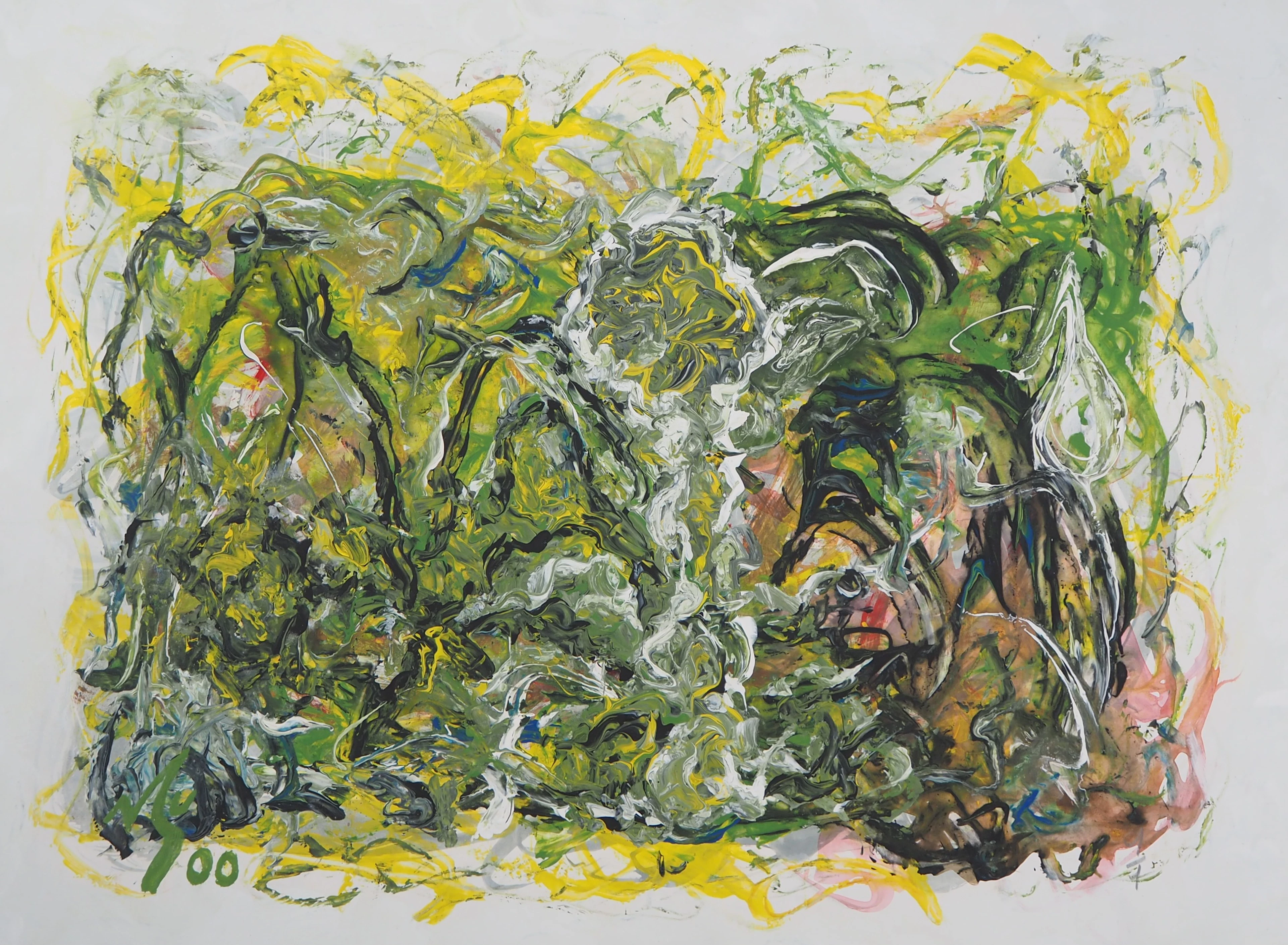 Michel GUIGNARD : Personnage dans une forêt, 2000 - Acrylique et gouache