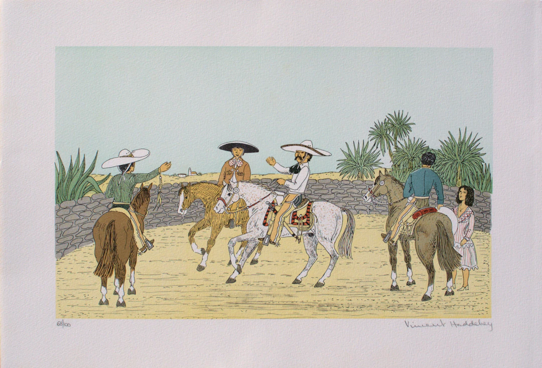 Vincent HADDELSEY : Cavaliers mexicains, Lithographie originale signée