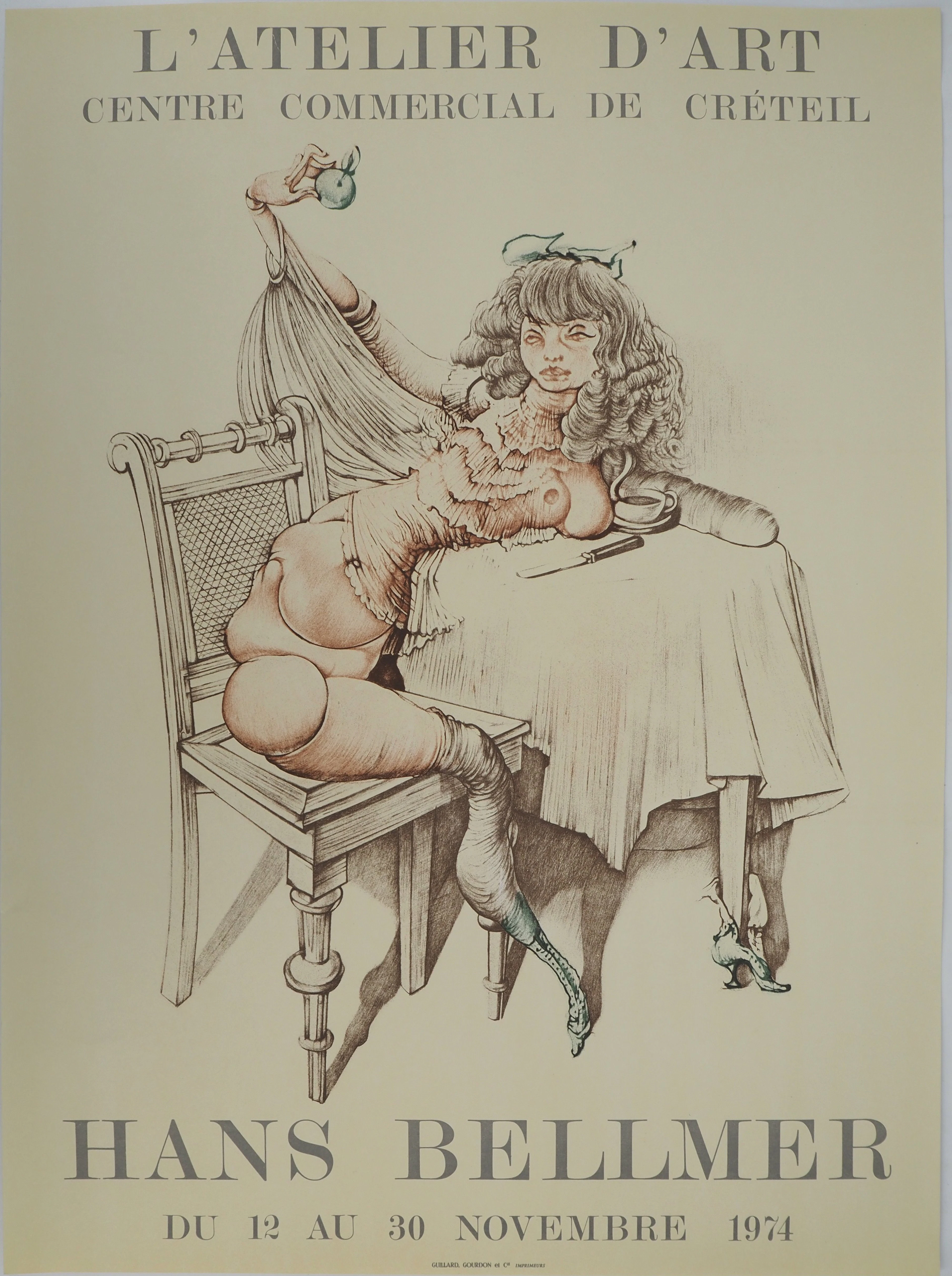 Hans BELLMER : Fille surréaliste à la pomme, Affiche en lithographie originale