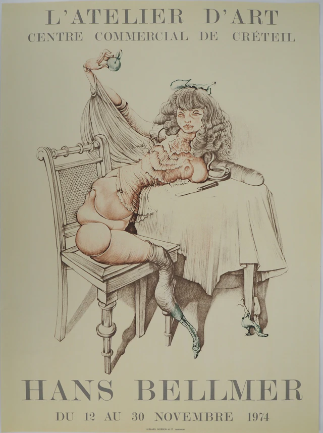 Hans BELLMER : Fille surréaliste à la pomme, Affiche en lithographie originale