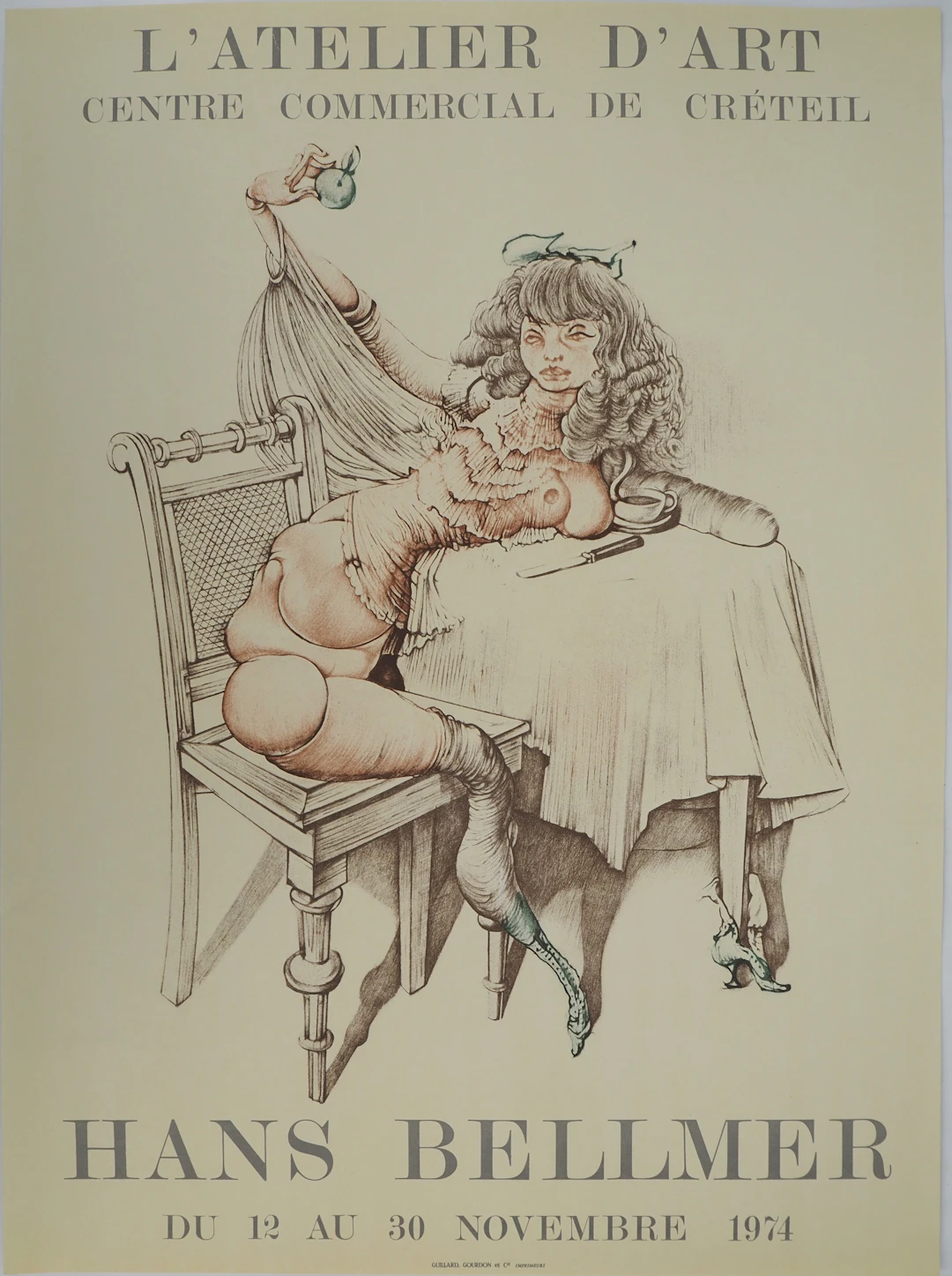 Hans BELLMER : Fille surréaliste à la pomme, Affiche en lithographie originale