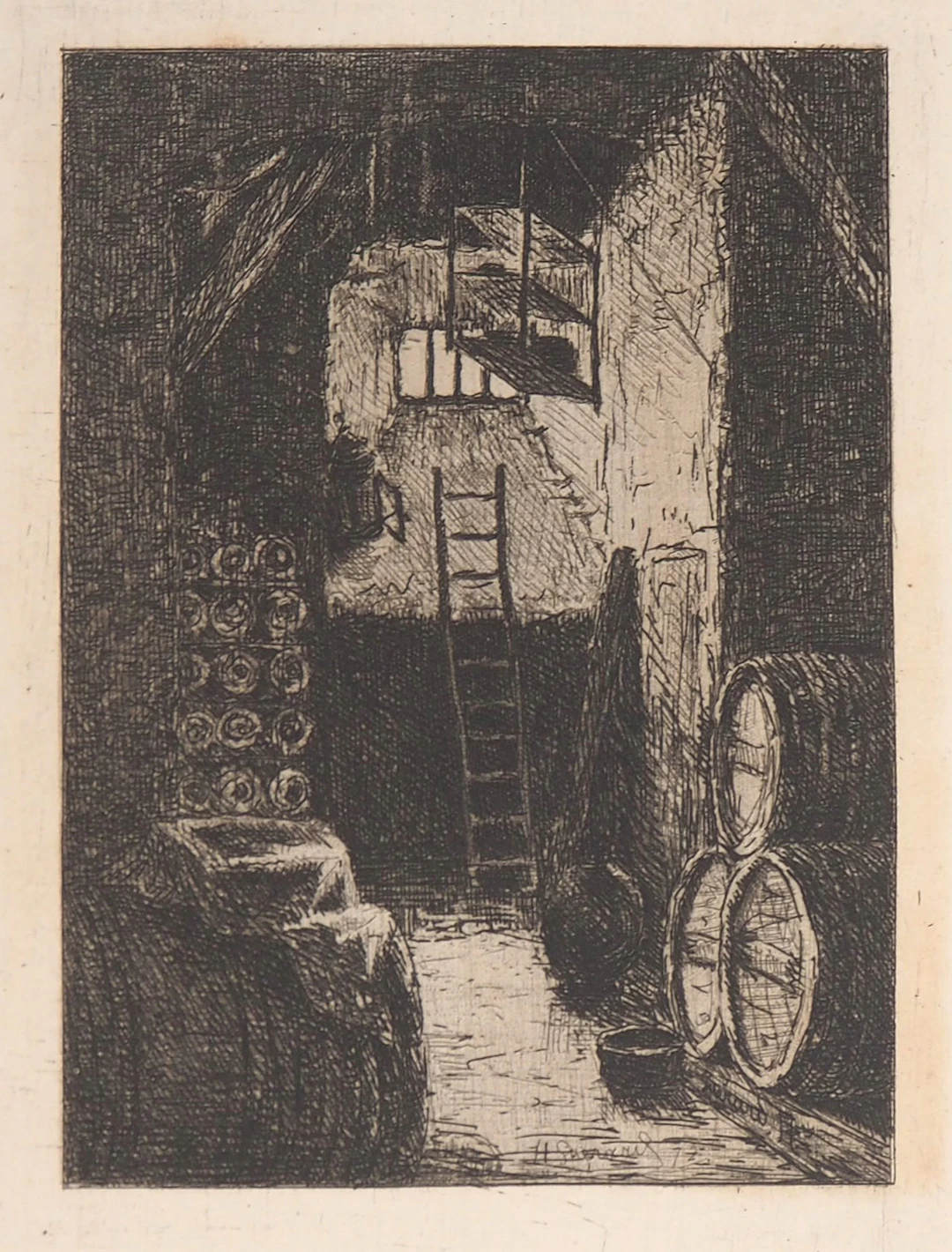 Henri GUERARD : La cave de Montrouge - Gravure originale signée