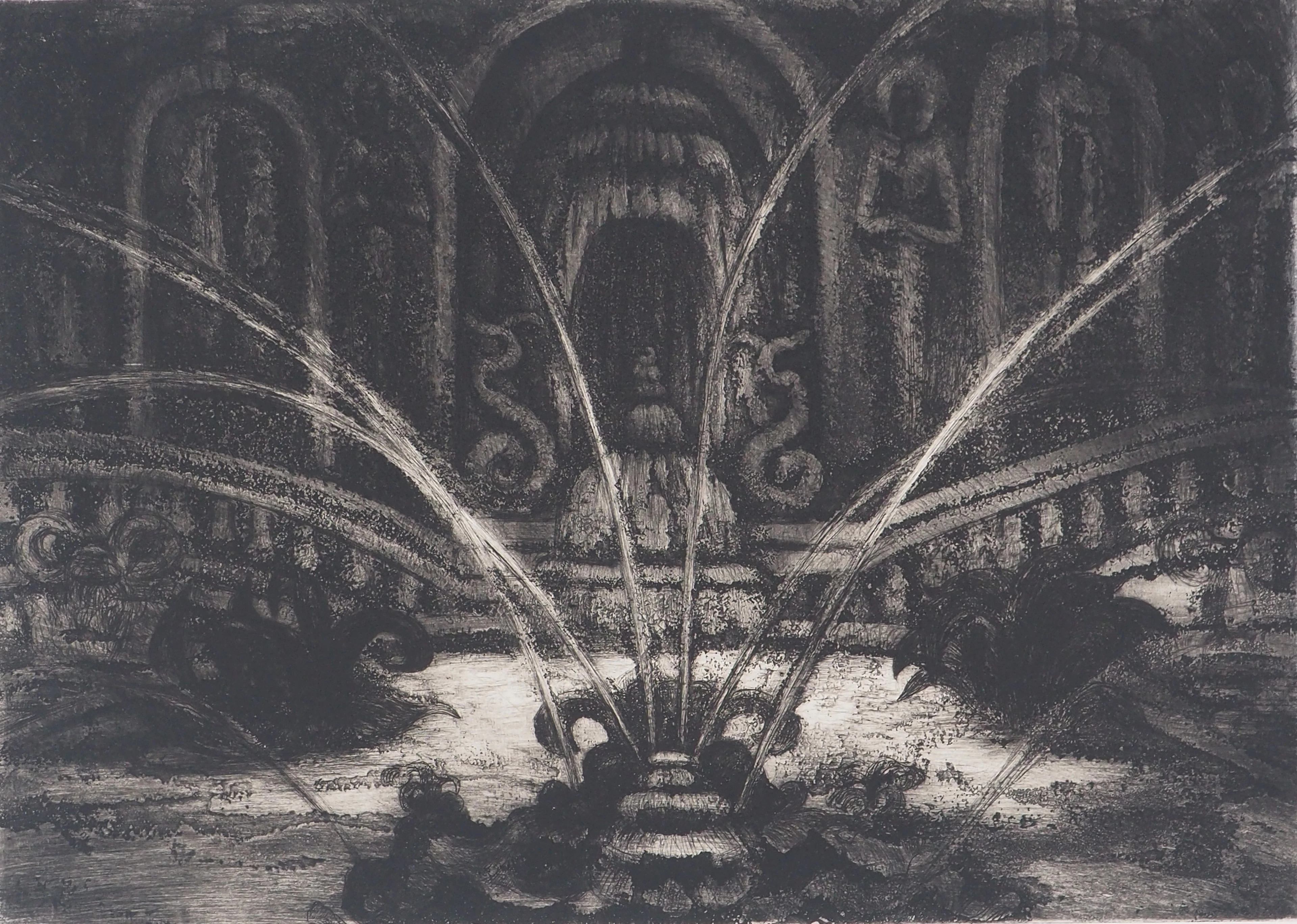 Camille BERG - Fontaine à Versailles - Gravure originale signée
