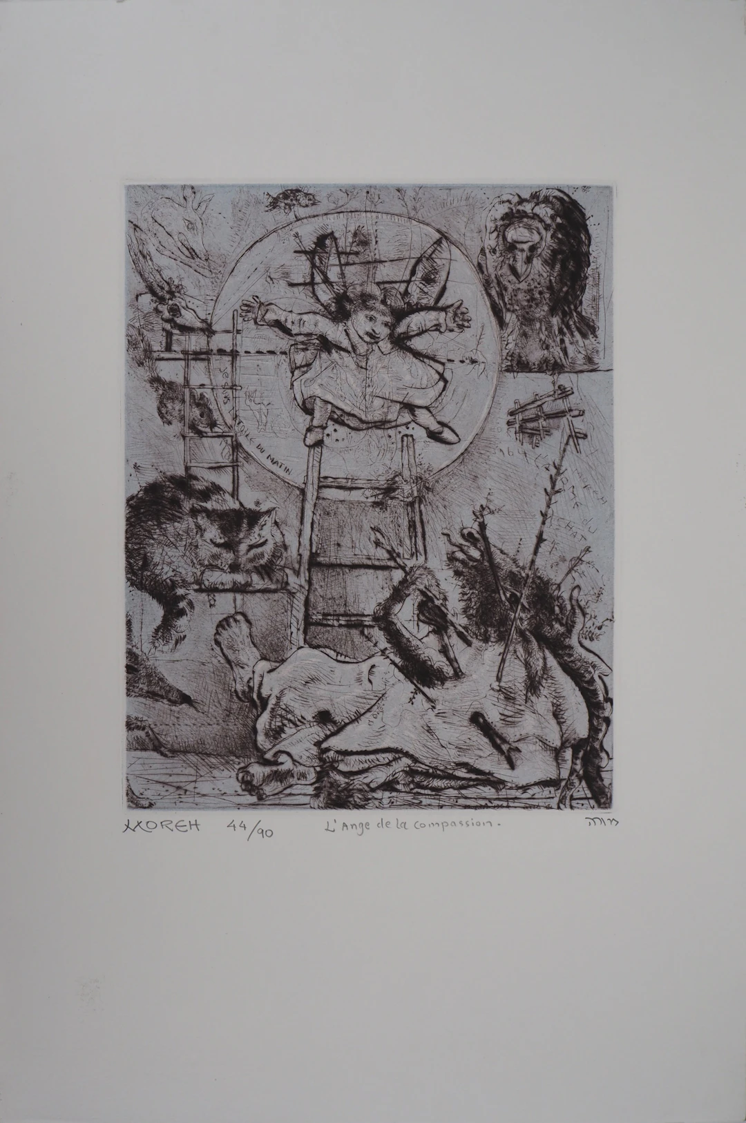 Mordecaï MOREH : L’ange de la compassion - Gravure originale signée