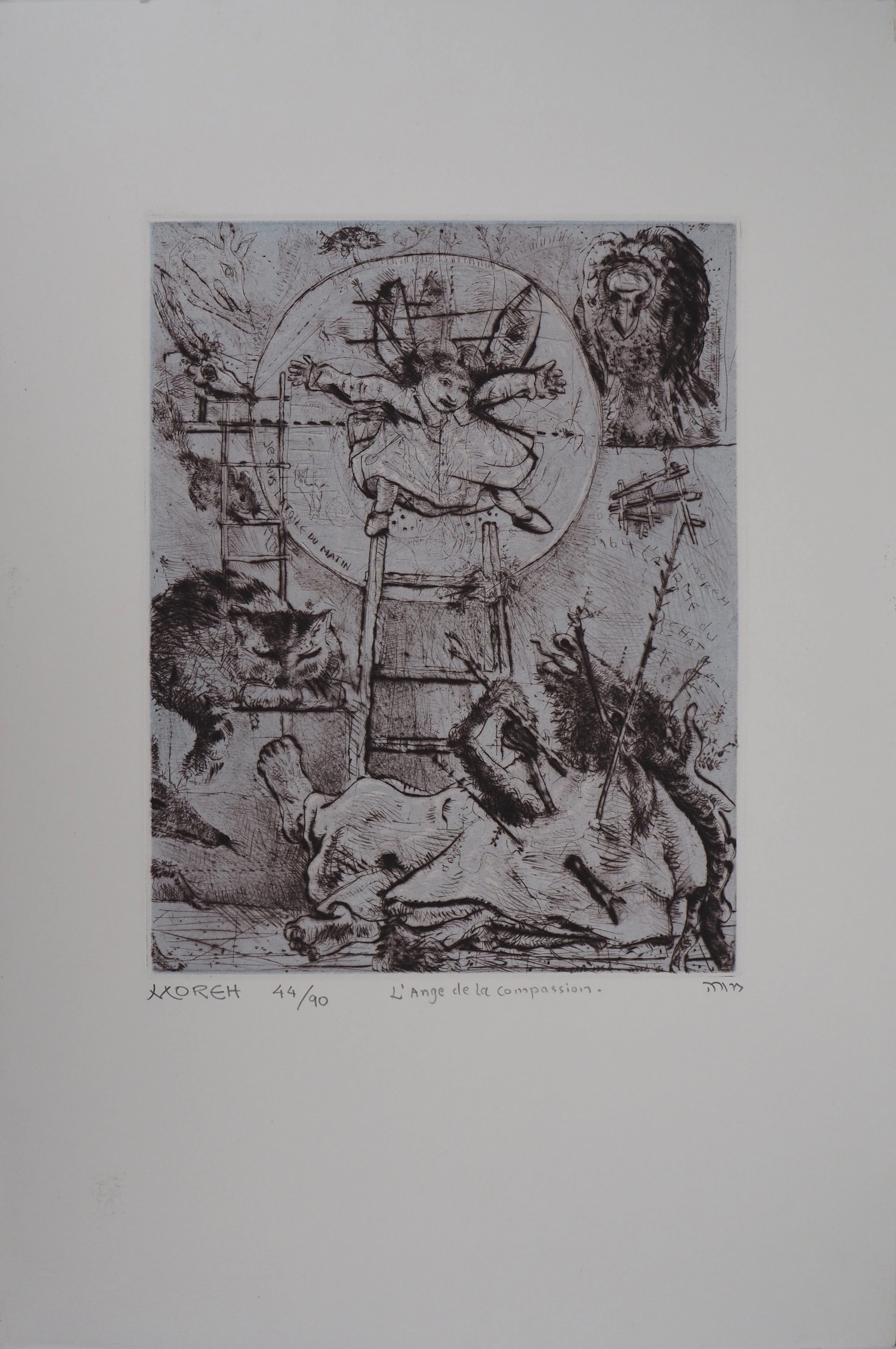 Mordecaï MOREH : L’ange de la compassion - Gravure originale signée