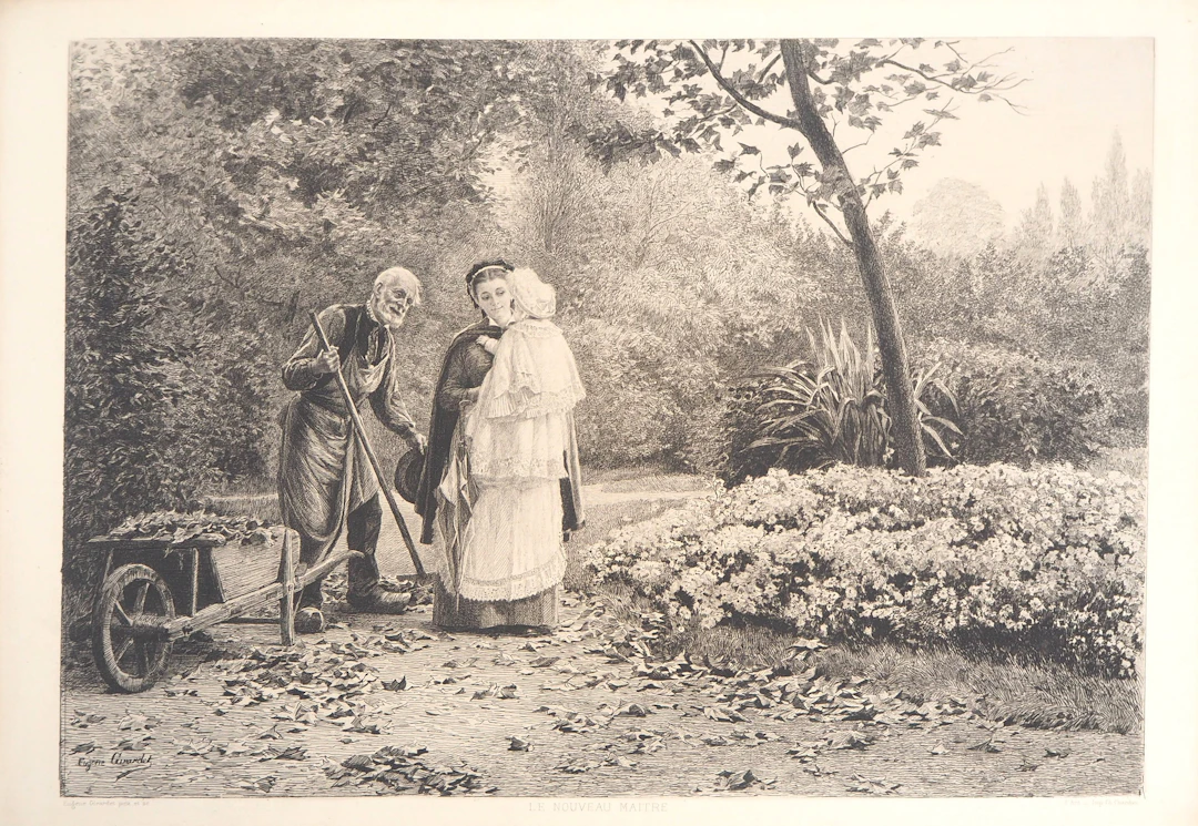 Eugène GIRARDET : Promenade sur l’herbe, 1883 - Gravure originale signée