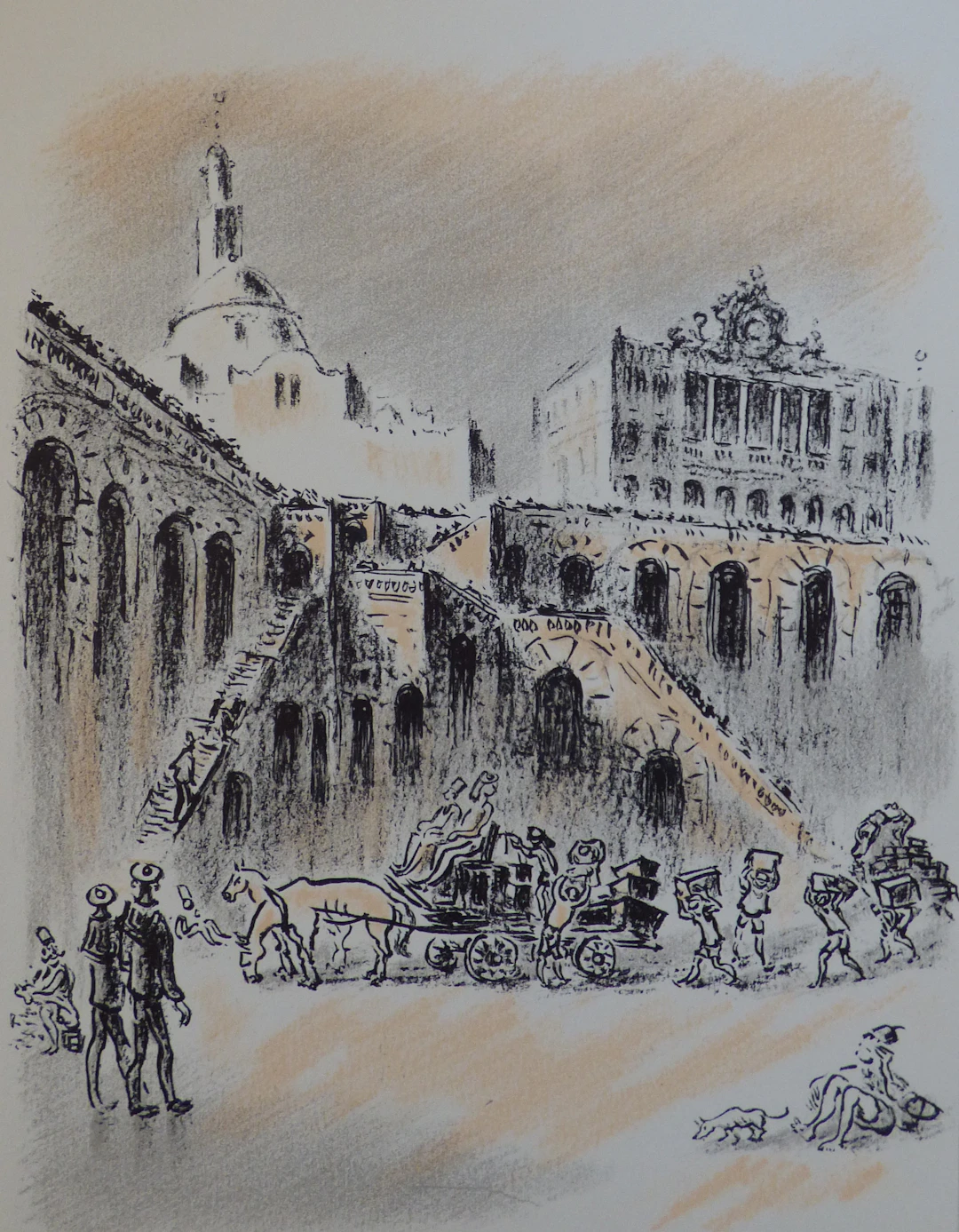 André HAMBOURG - Dans la rue, 1980 - Lithographie originale
