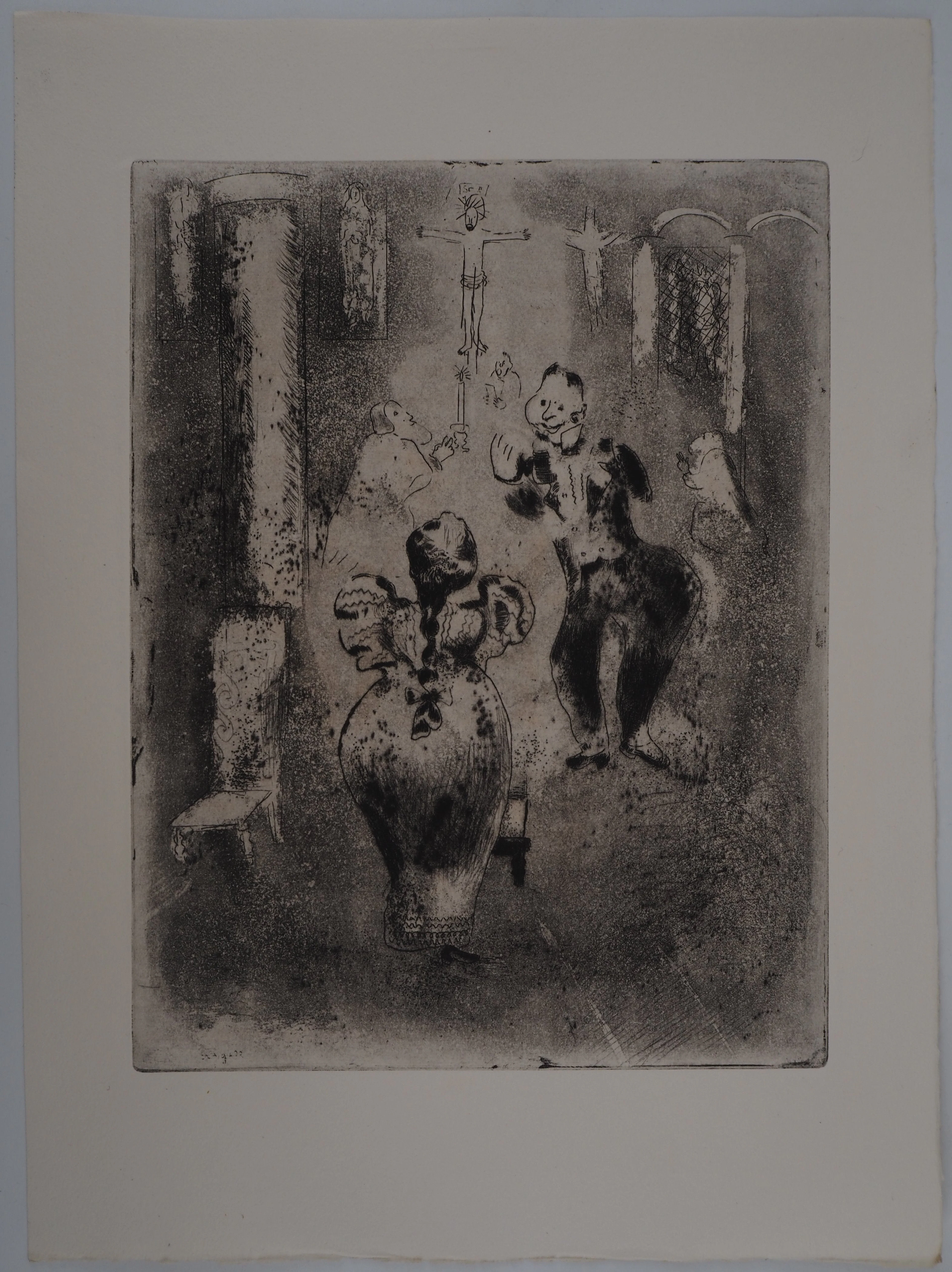 Marc CHAGALL : À l'église, Gravure originale signée
