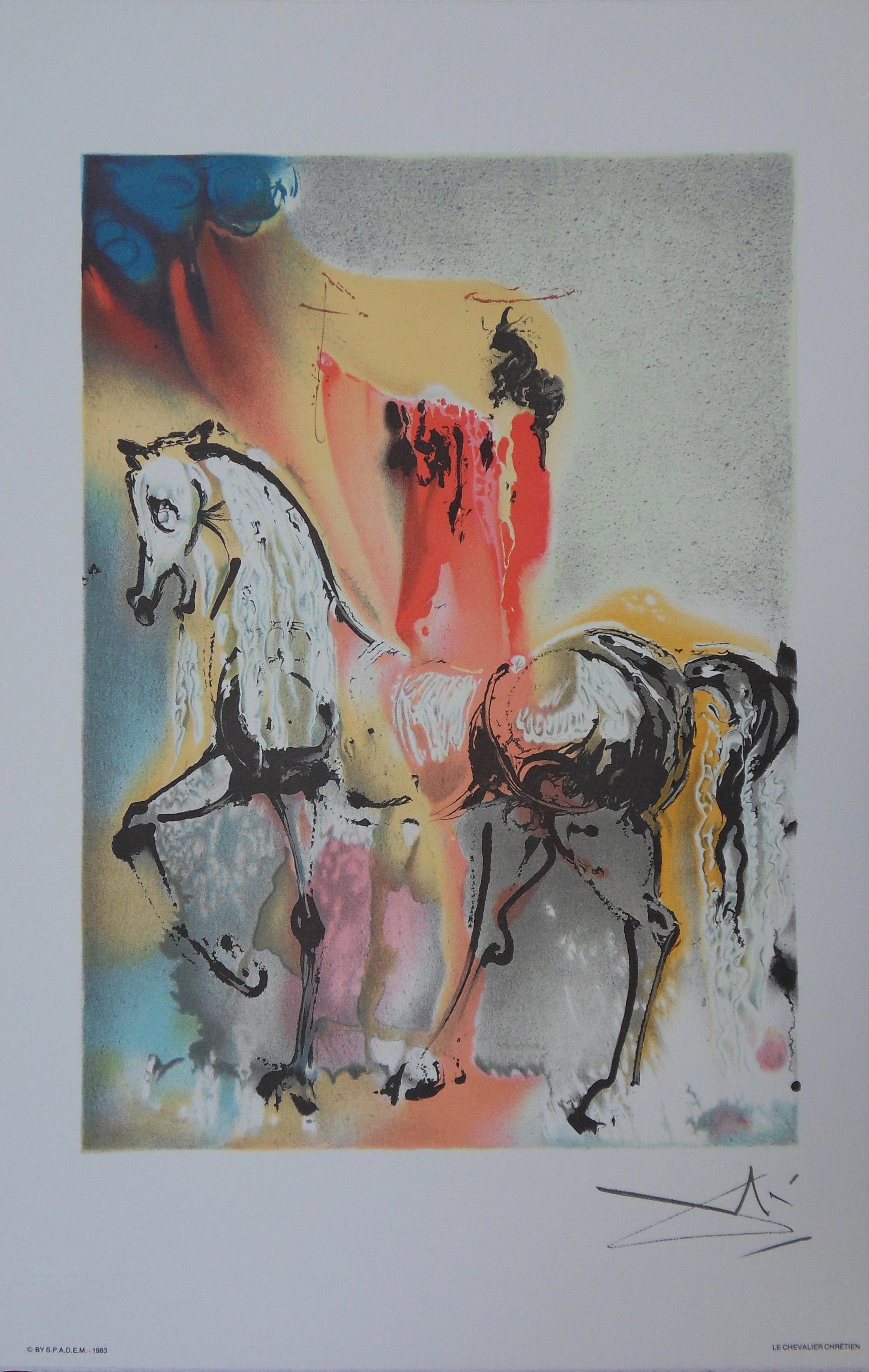 Salvador DALI : Les Chevaux, le Chevalier Chrétien, Lithographie signée