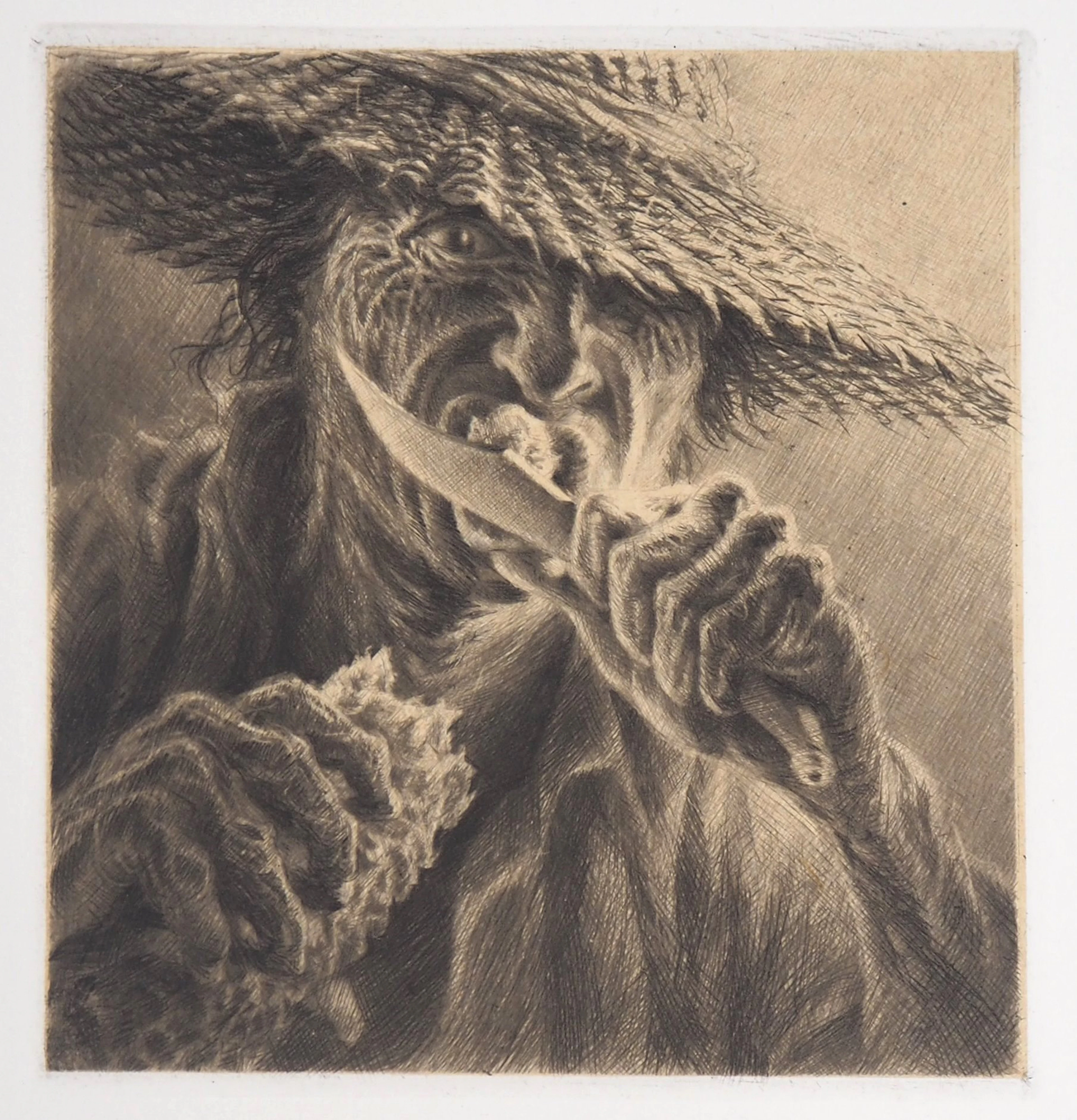 Jean Michel MATHIEUX-MARIE: Regard bestial - Gravure originale signée au crayon