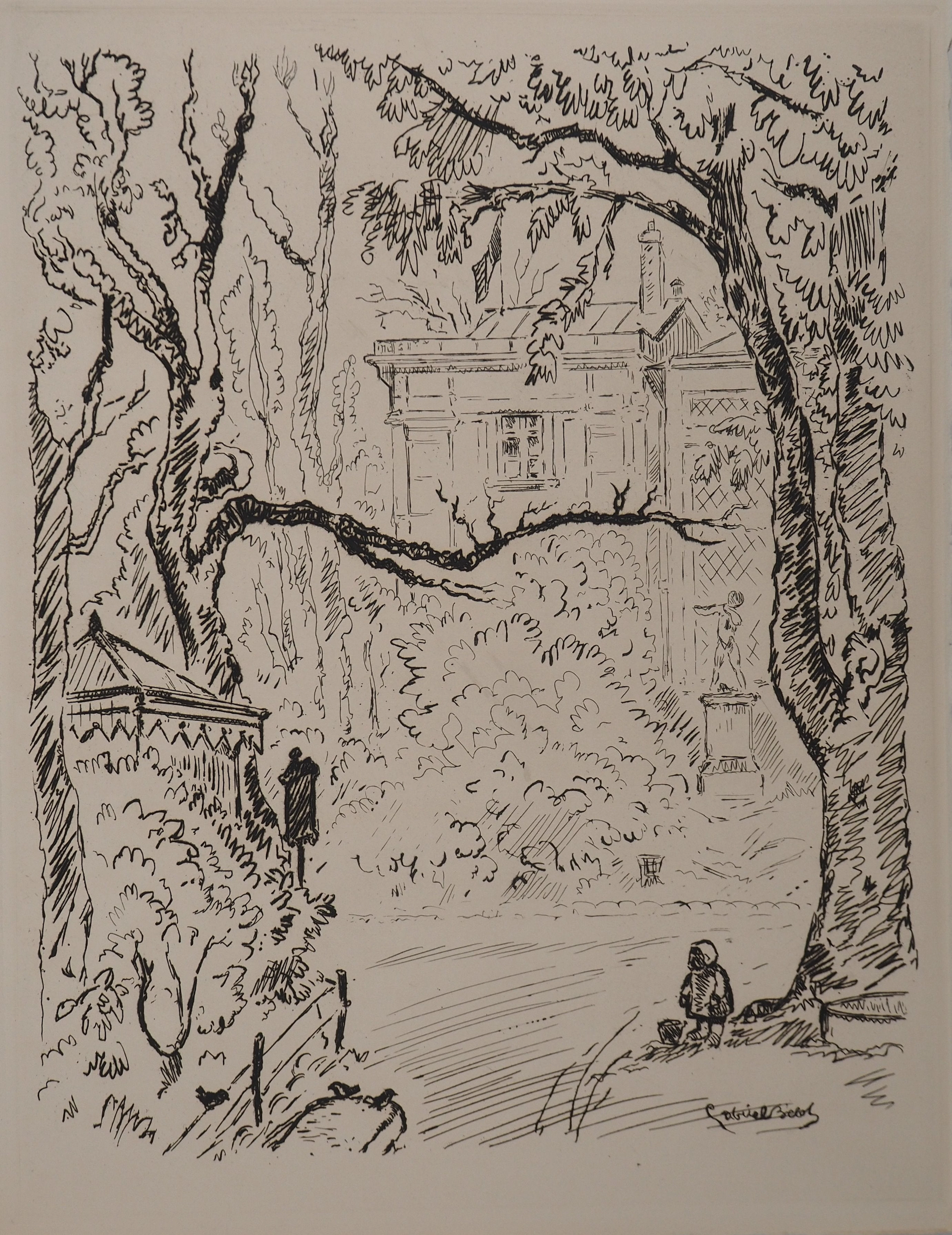 Gabriel BELOT : A l’ombre du peuplier, Gravure originale