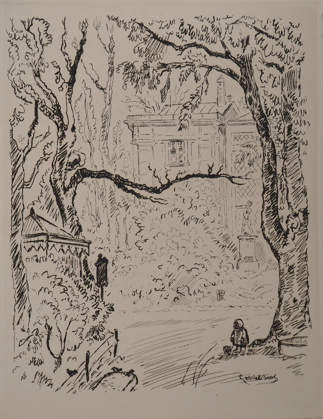 Gabriel BELOT : A l’ombre du peuplier, Gravure originale