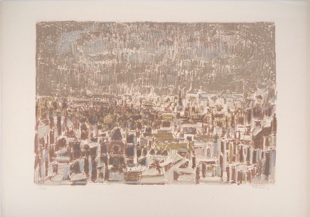 André COTTAVOZ : Ville sous la pluie - Lithographie Originale Signée