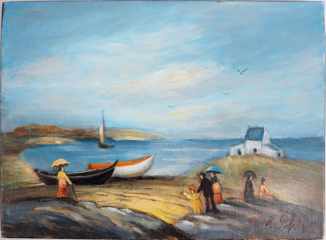 Michel PABOIS - Deux barques bretonnes au bord de l’eau - Huile sur