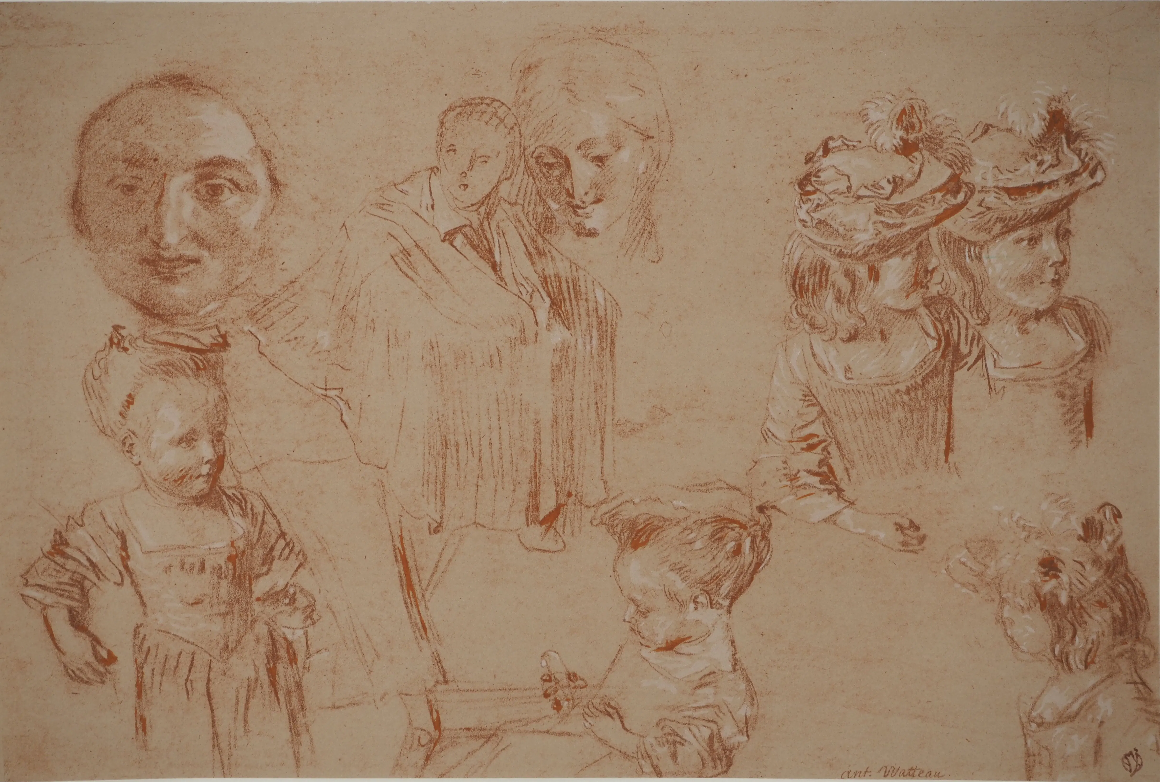 Antoine WATTEAU (d’après) - Croquis de fillette, Lithographie signée
