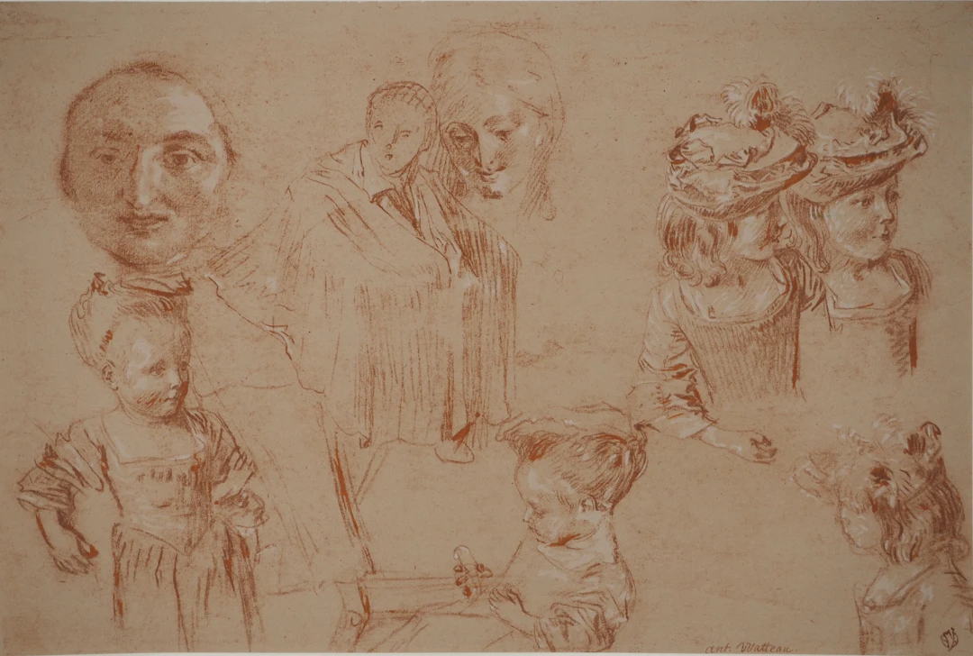 Antoine WATTEAU (d’après) - Croquis de fillette, Lithographie signée
