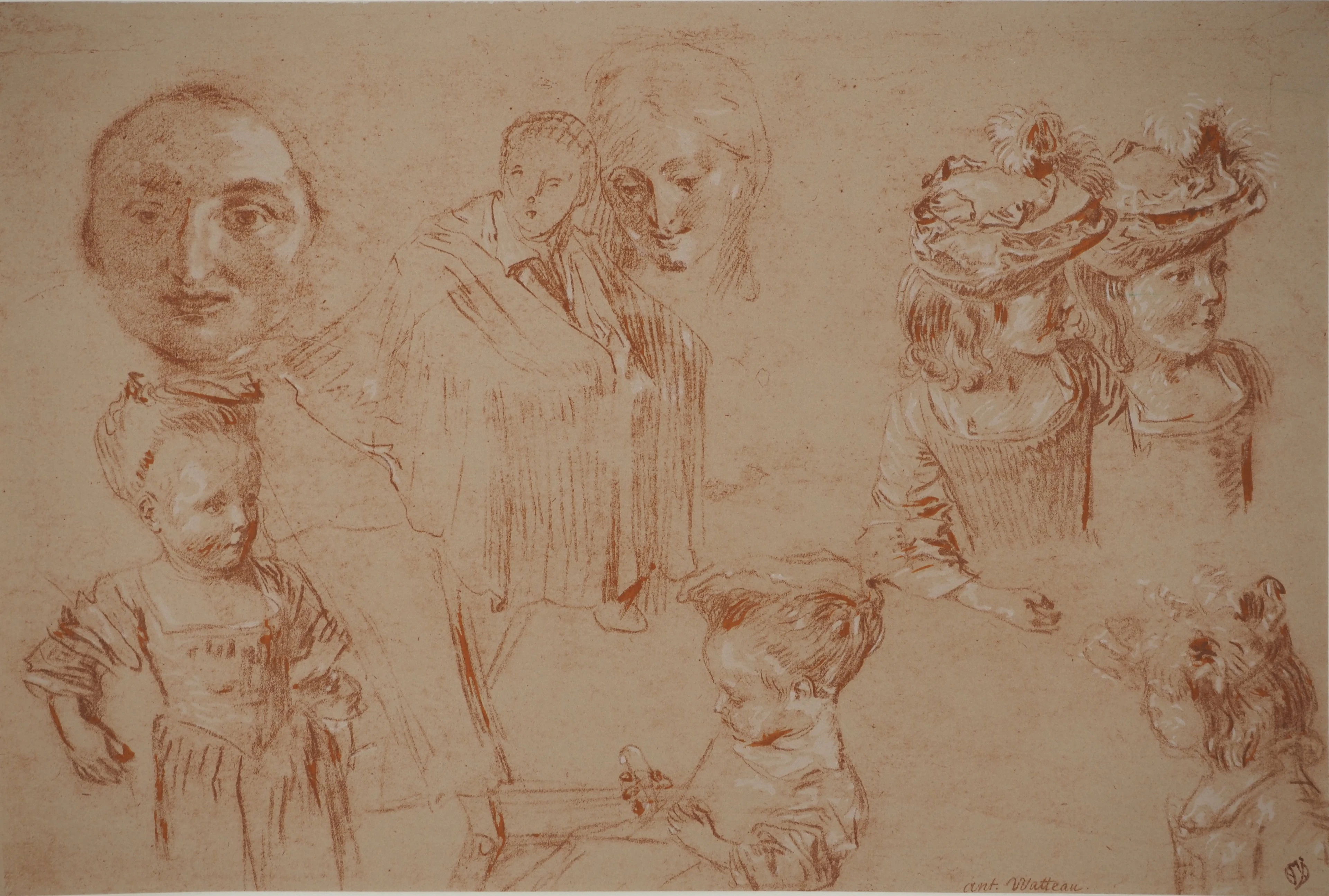 Antoine WATTEAU (d’après) - Croquis de fillette, Lithographie signée