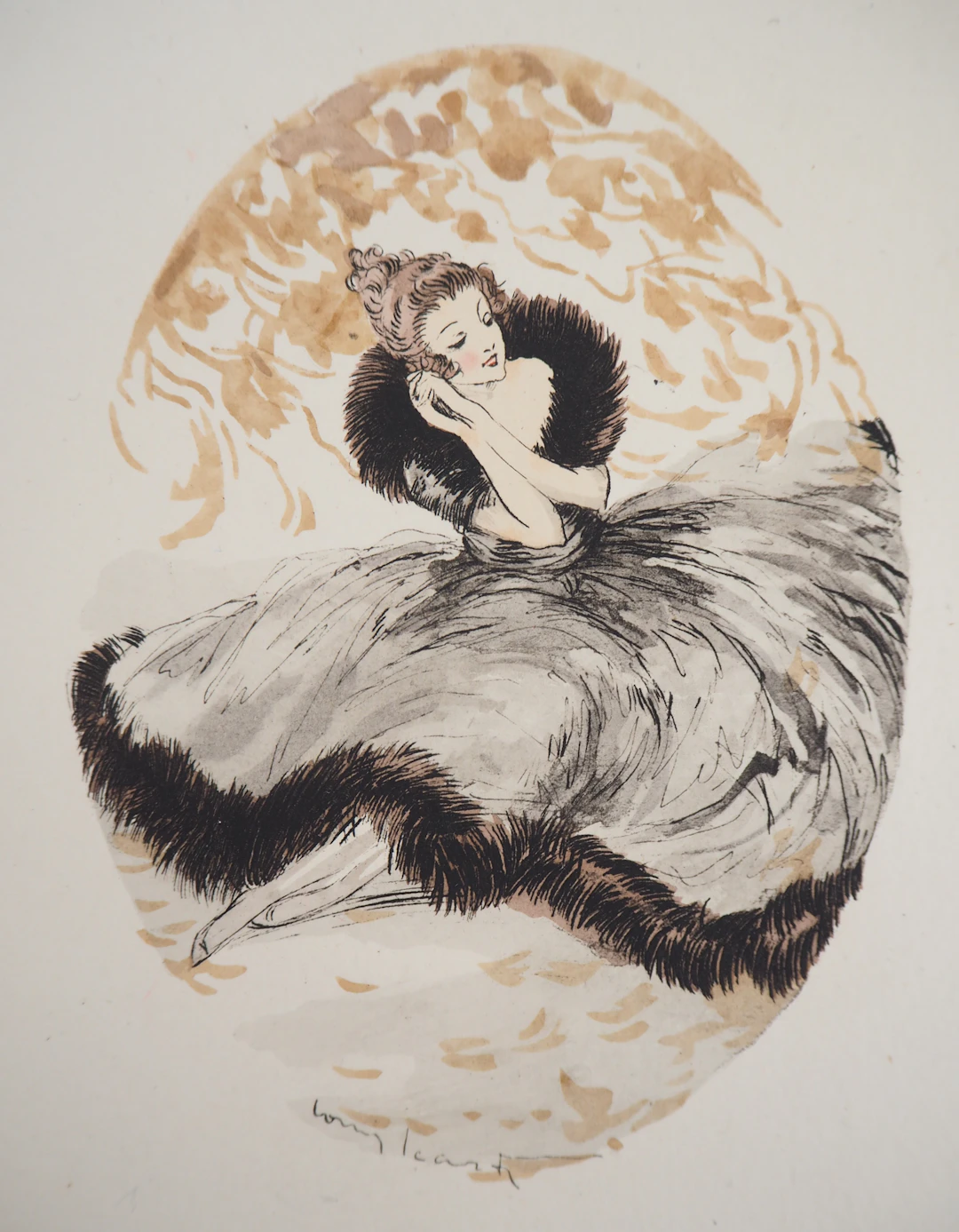 Louis ICART - Jeune femme rêveuse - Gravure originale signée