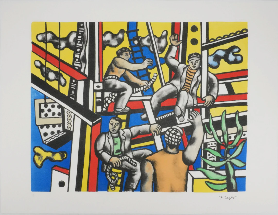 Fernand LEGER : Les constructeurs au palmier, Lithographie signée