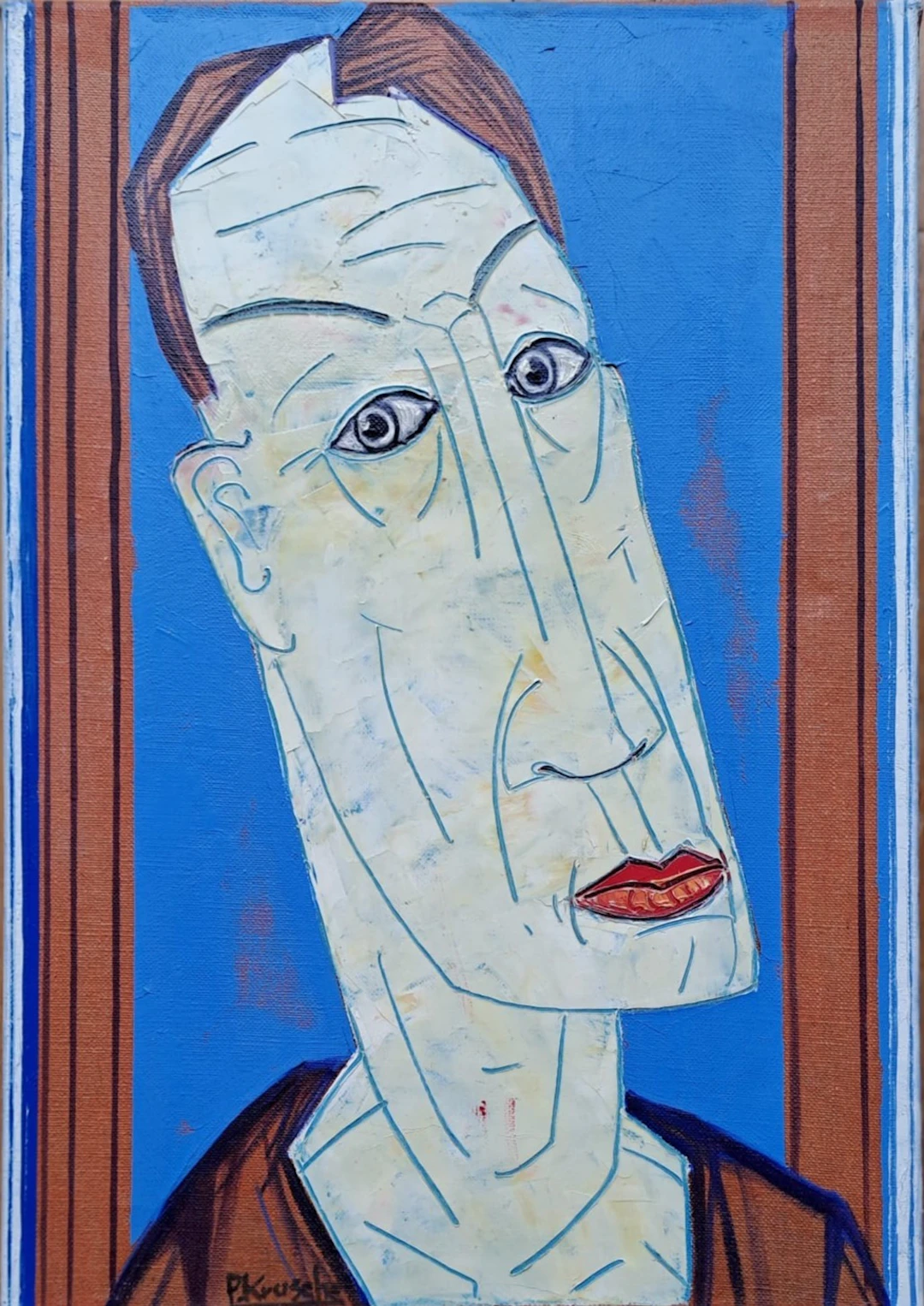 Peter Krusche - La tête dans le bleu (Kopf vor Blau) - Huile sur toile