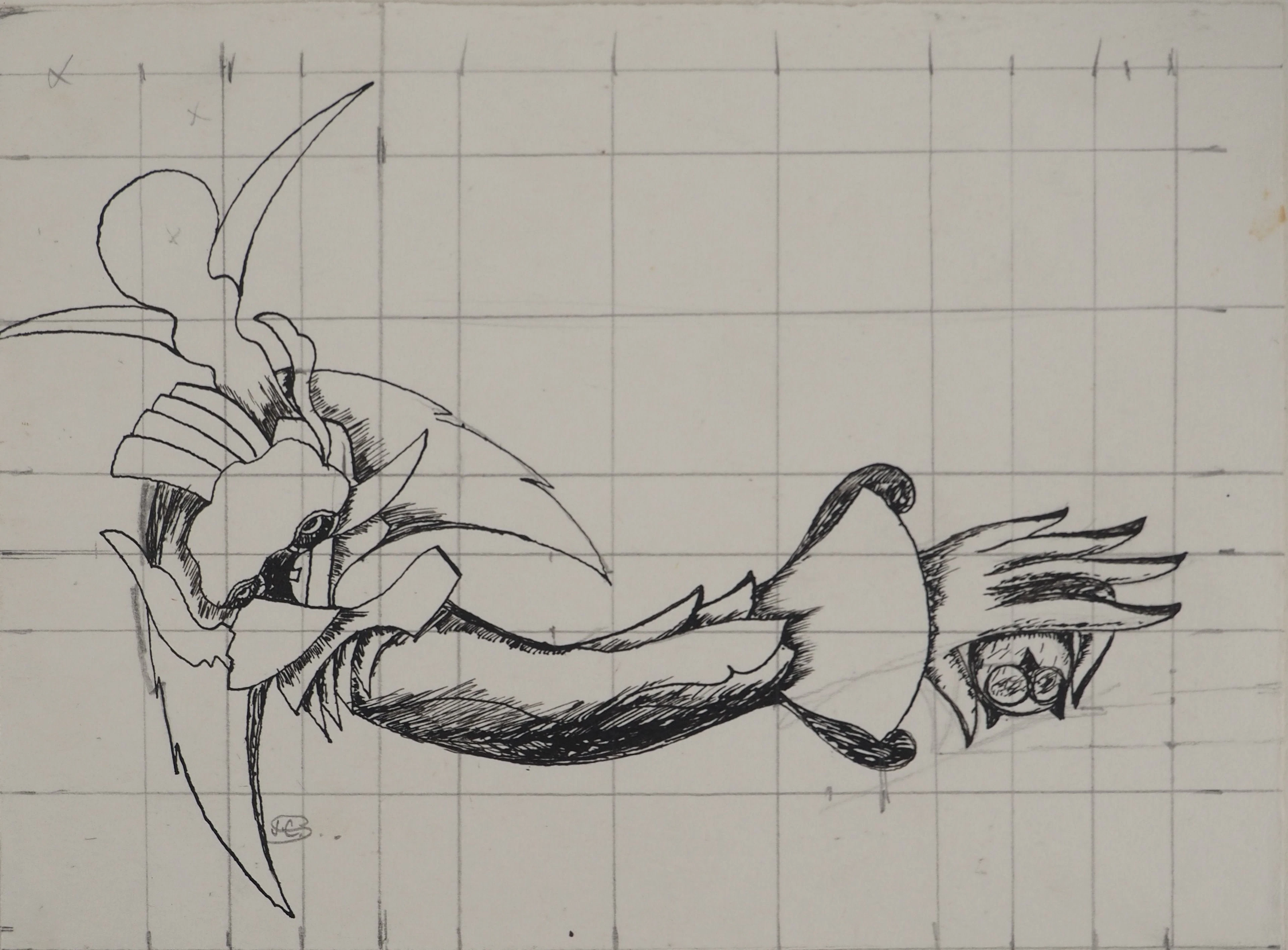 Jean-Claude SILBERMANN : Enseignes sournoises, Le bras en fleur, Dessin