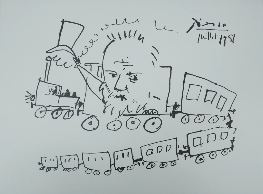 Pablo PICASSO (d’après) - Le voyage en train - Lithographie et Offset signée