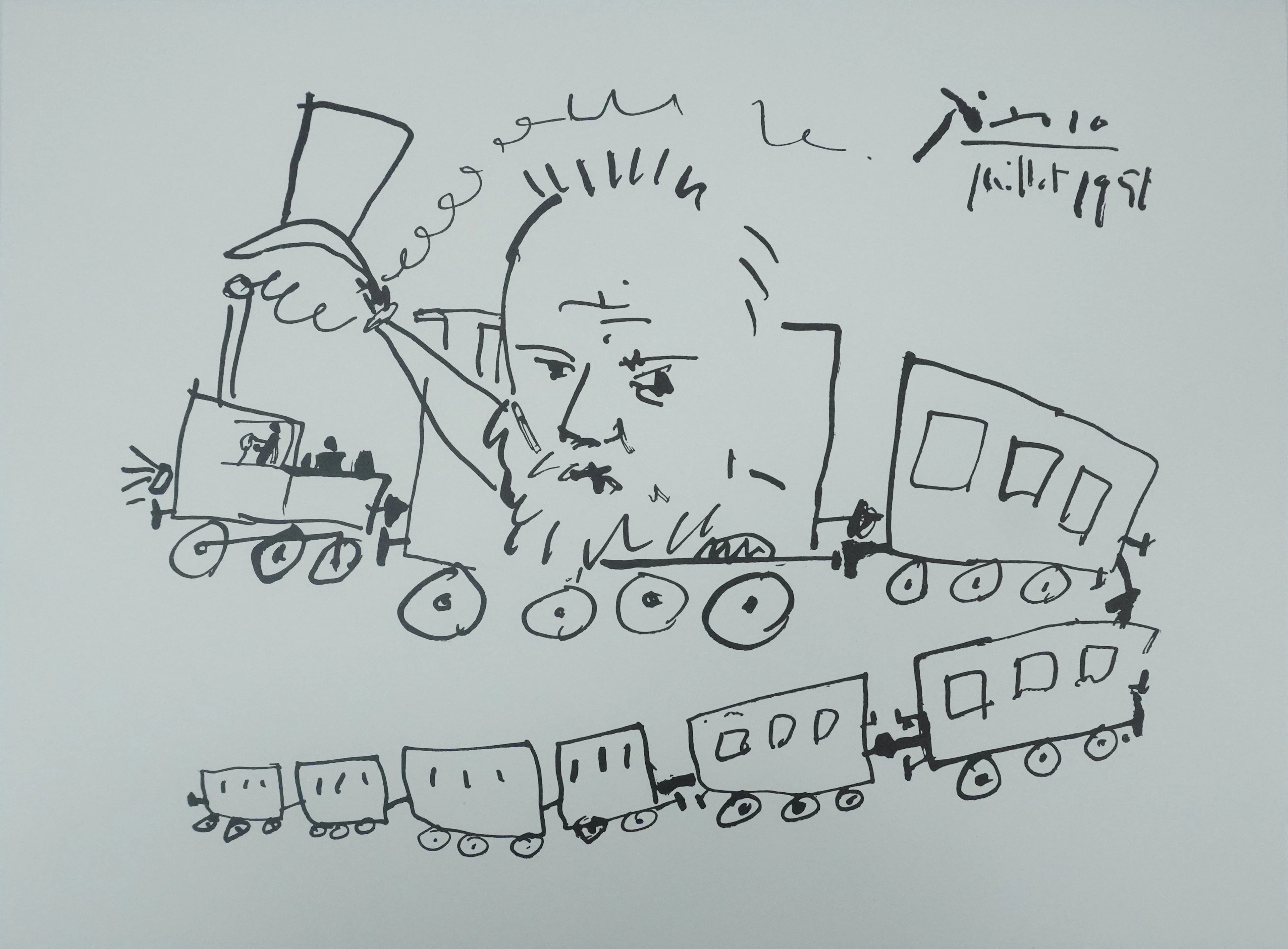 Pablo PICASSO (d’après) - Le voyage en train - Lithographie et Offset signée