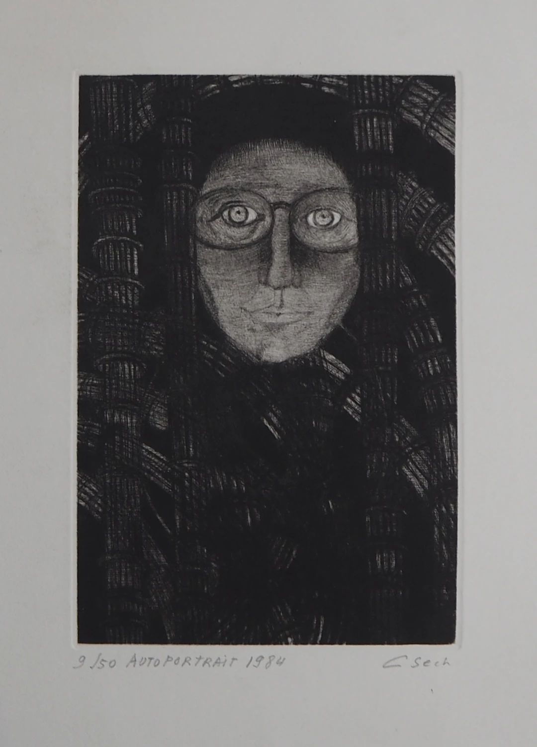 Hélène CSECH : Autoportrait, 1984 - Gravure originale signée
